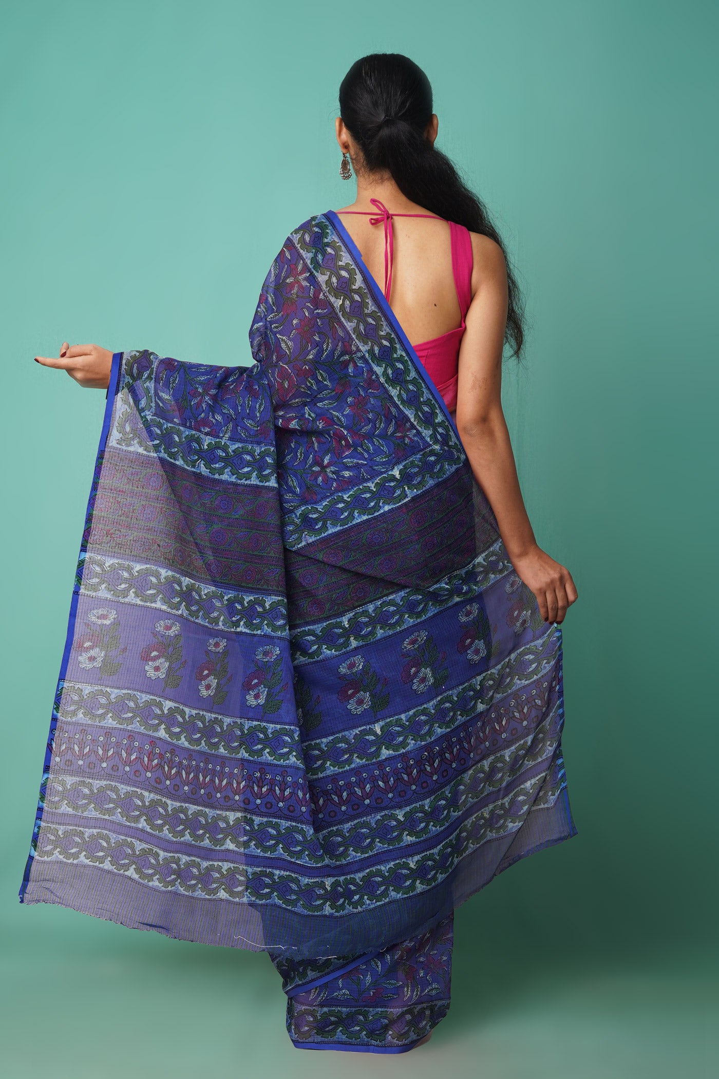 Blue Pure Hand Block Printed Kota Saree-UNM81547