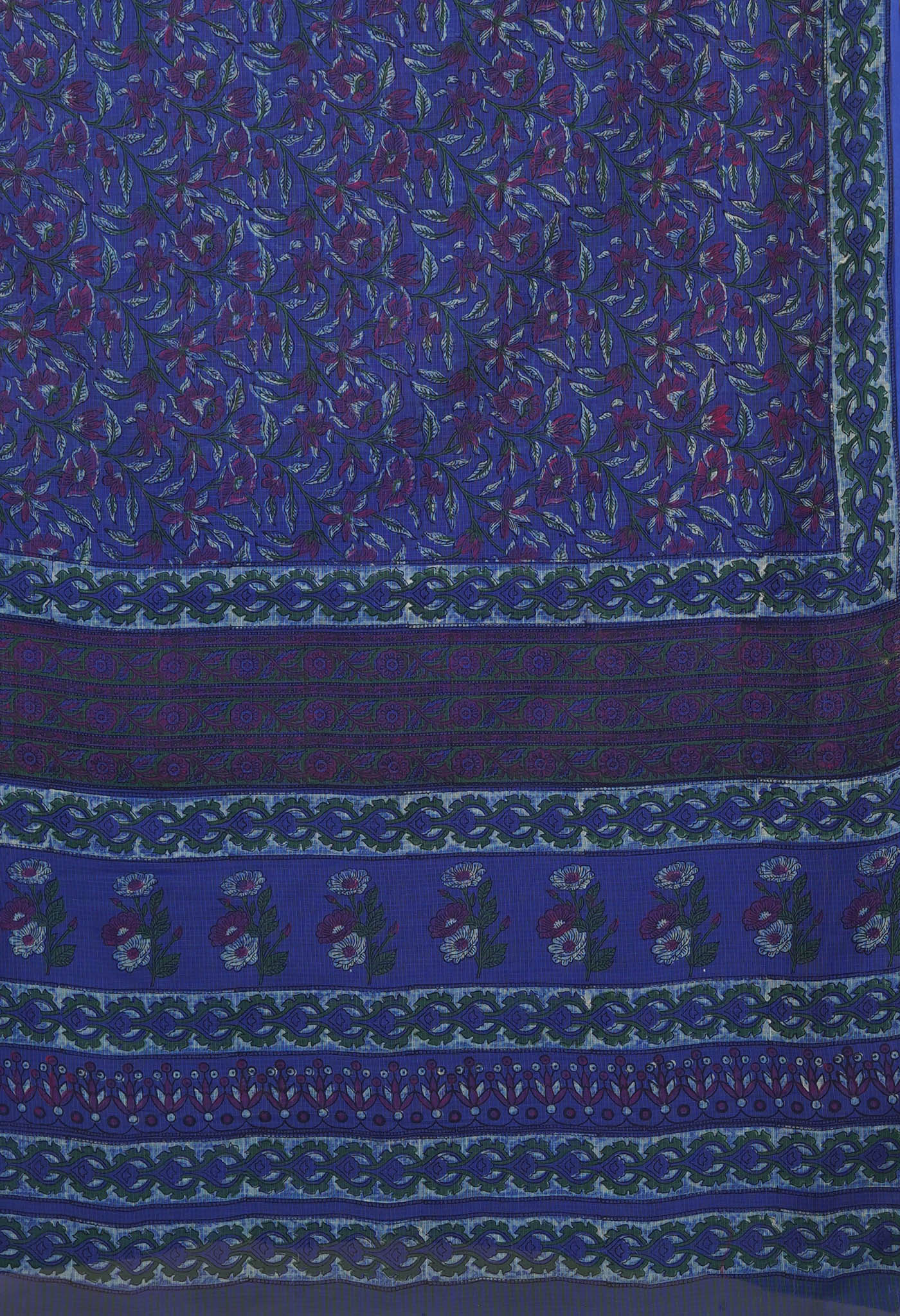 Blue Pure Hand Block Printed Kota Saree-UNM81547