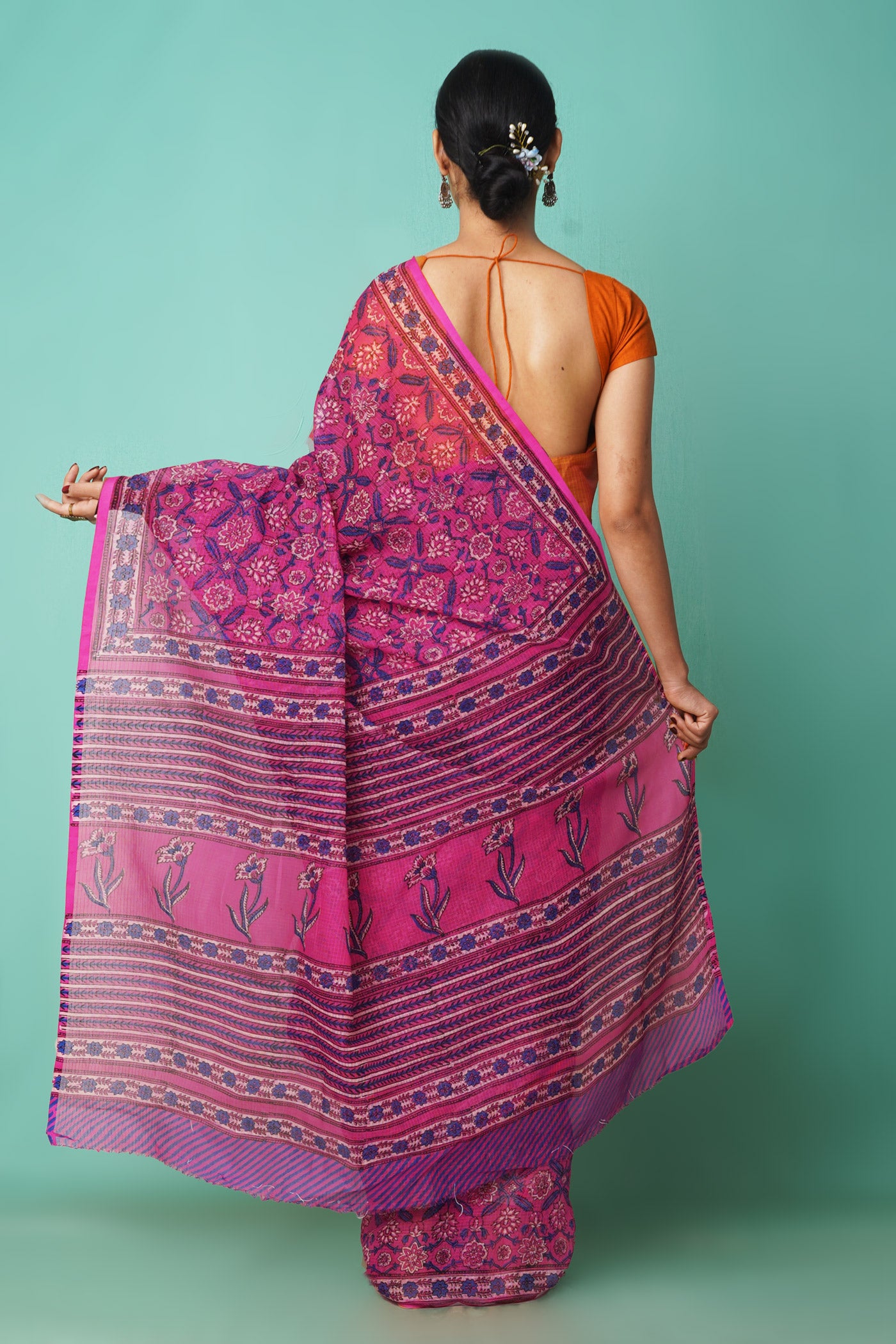 Pink Pure Hand Block Printed Kota Saree-UNM81548