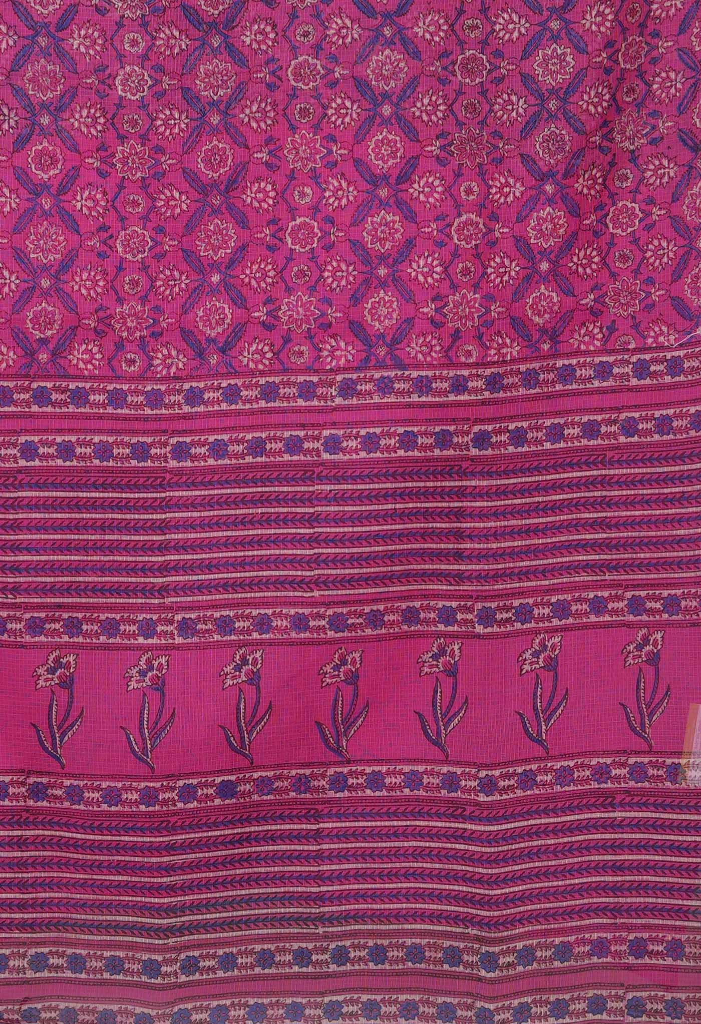 Pink Pure Hand Block Printed Kota Saree-UNM81548