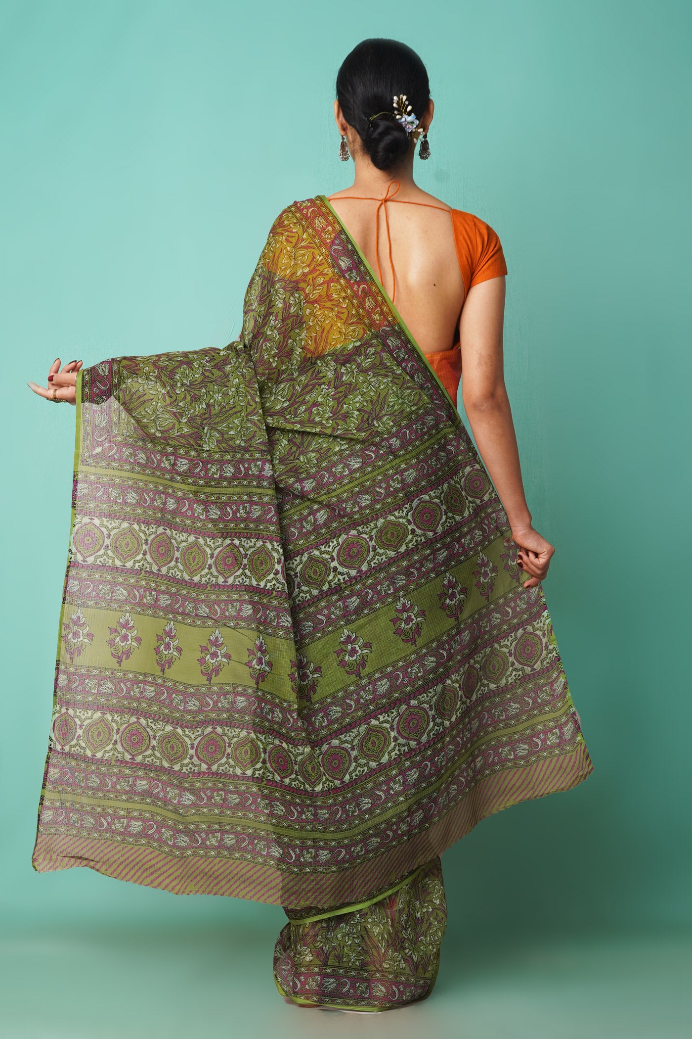 Green Pure Hand Block Printed Kota Saree-UNM81549