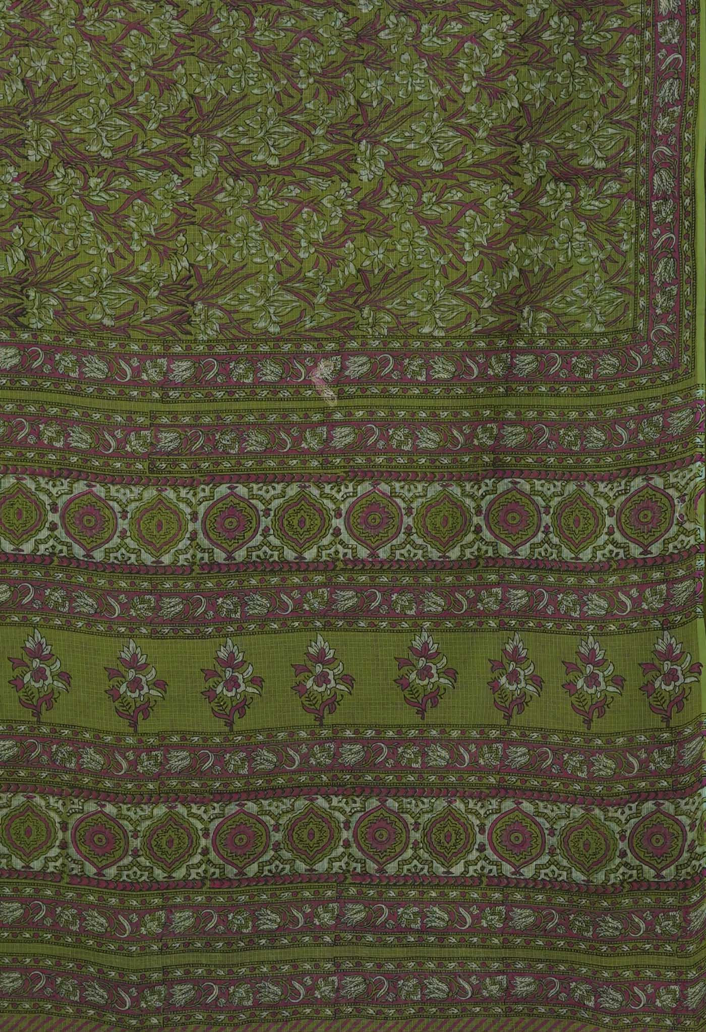 Green Pure Hand Block Printed Kota Saree-UNM81549