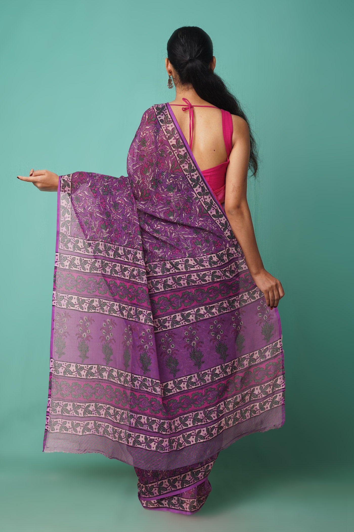 Purple Pure Hand Block Printed Kota Saree-UNM81551