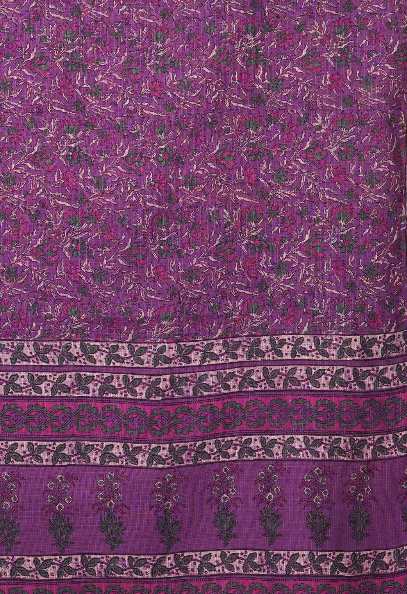 Purple Pure Hand Block Printed Kota Saree-UNM81551