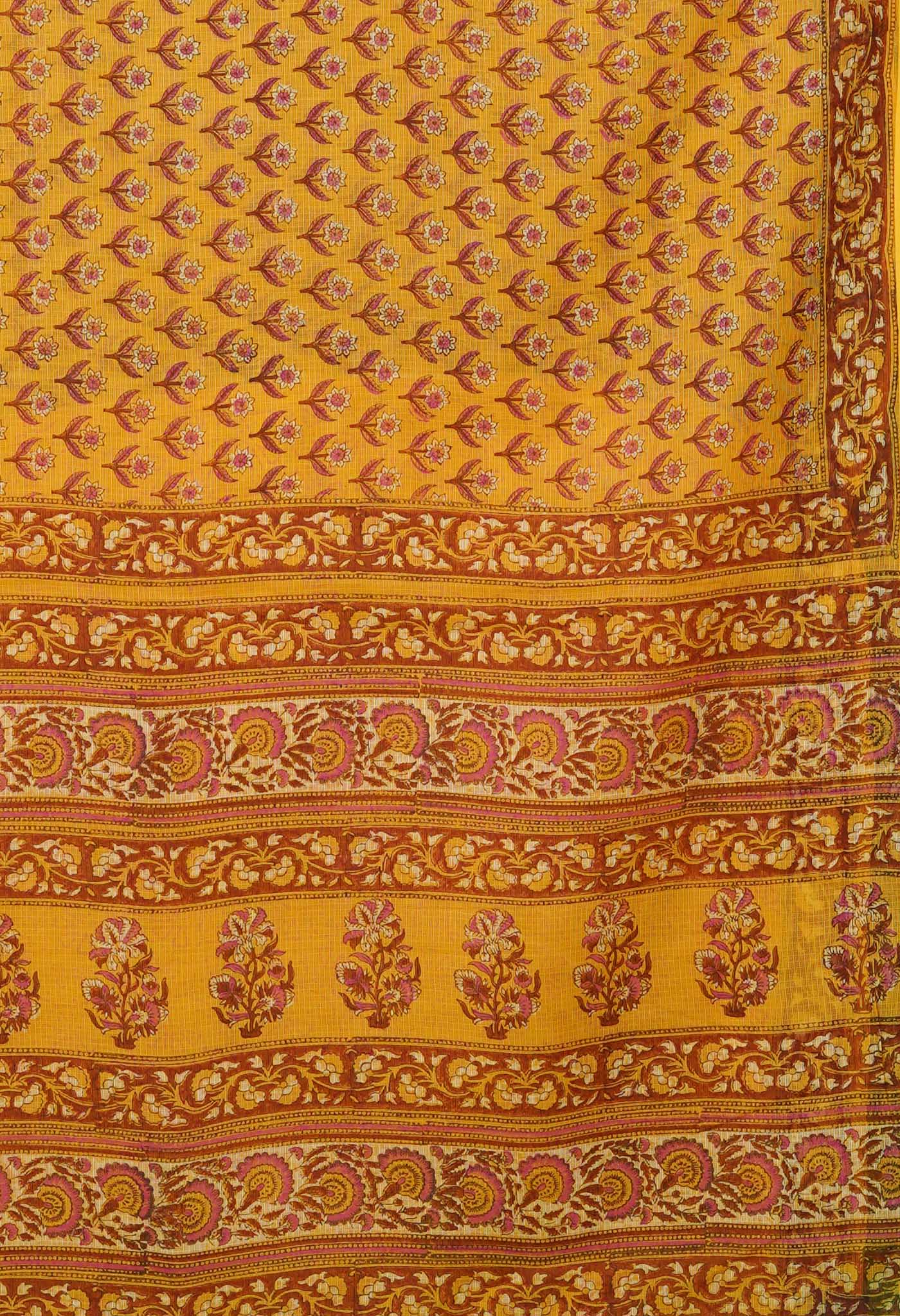 Yellow Pure Hand Block Printed Kota Saree-UNM81552