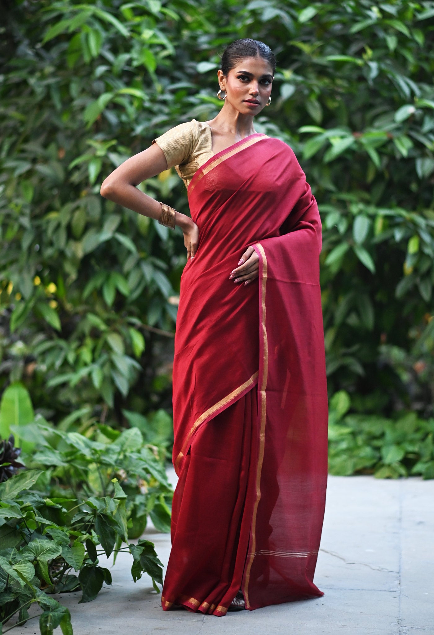 Maroon Pure Plain Chanderi Sico Saree With Kalamkari Blouse Piece-UNM81553