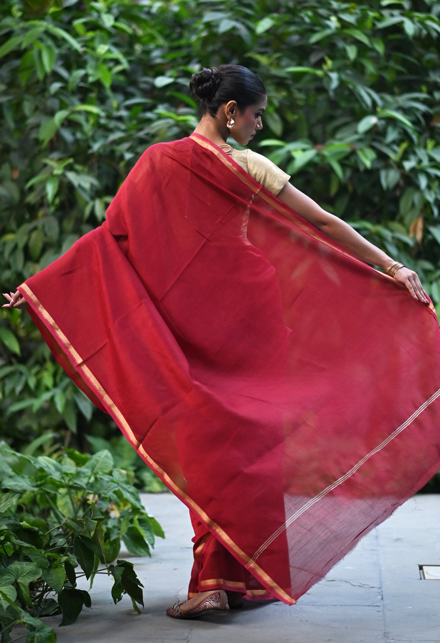 Maroon Pure Plain Chanderi Sico Saree With Kalamkari Blouse Piece-UNM81553