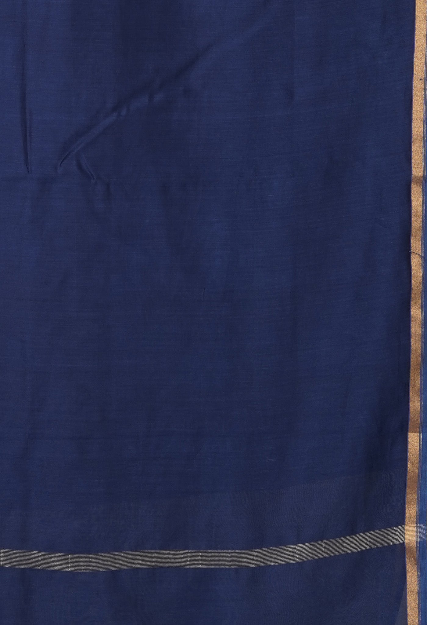 Navy Blue Pure Plain Chanderi Sico Saree With Kalamkari Blouse Piece-UNM81554