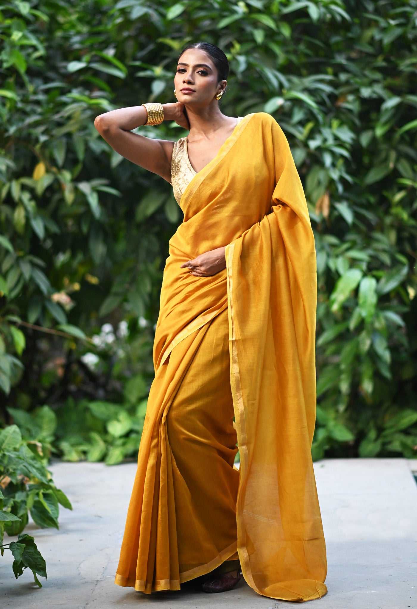 Yellow Pure Plain Chanderi Sico Saree With Kalamkari Blouse Piece-UNM81555