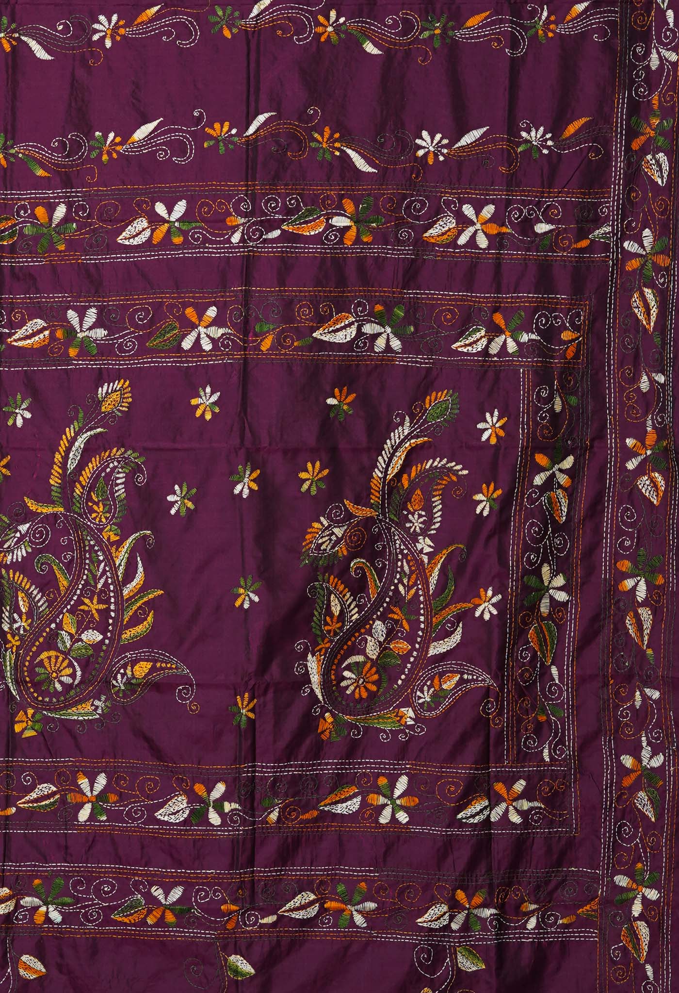 Purple Pure  Kantha Work Soft Silk Saree-UNM81579