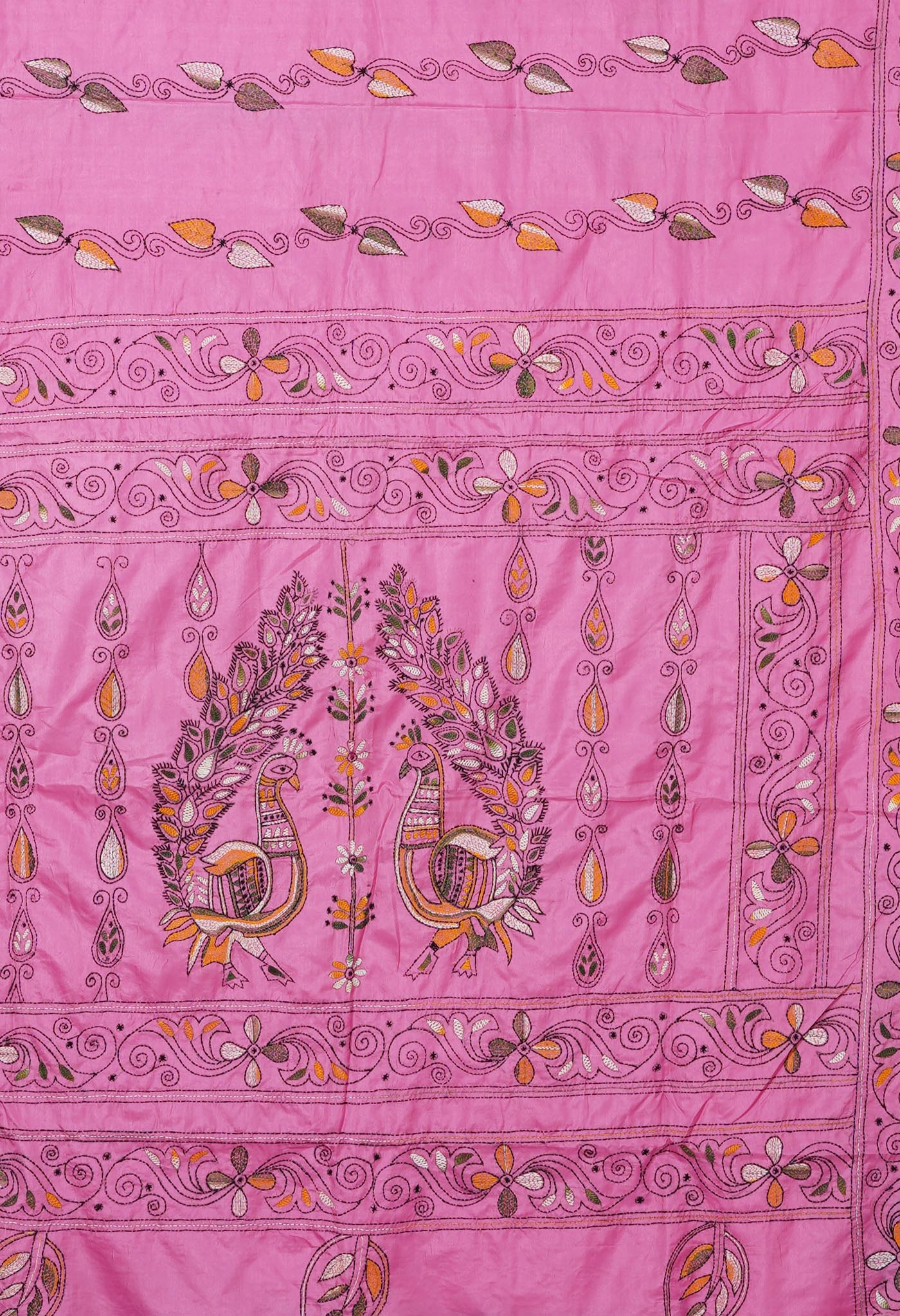 Pink Pure  Kantha Work Soft Silk Saree-UNM81581