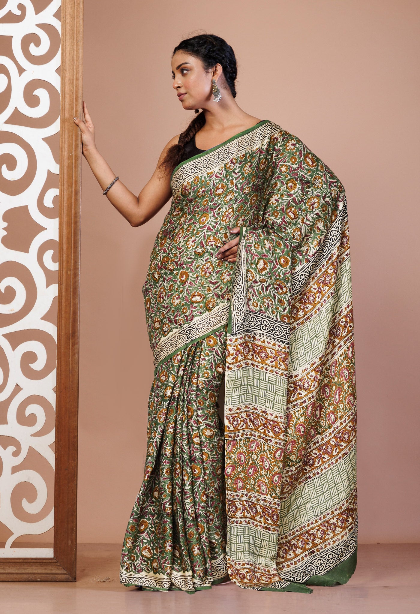 Green Pure  Bagru Printed Gaji Soft Silk Saree-UNM81608