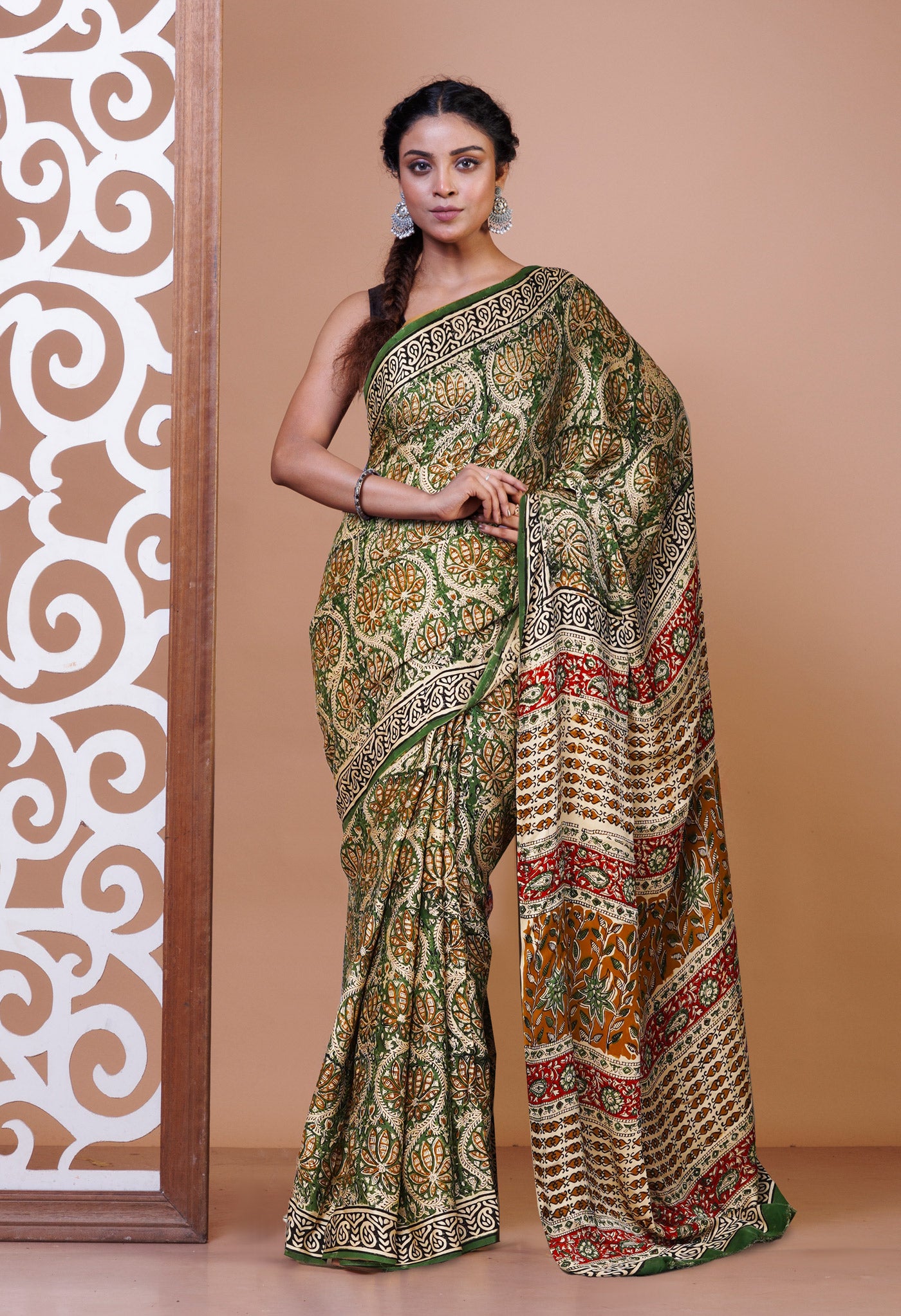 Green Pure  Bagru Printed Gaji Soft Silk Saree-UNM81611