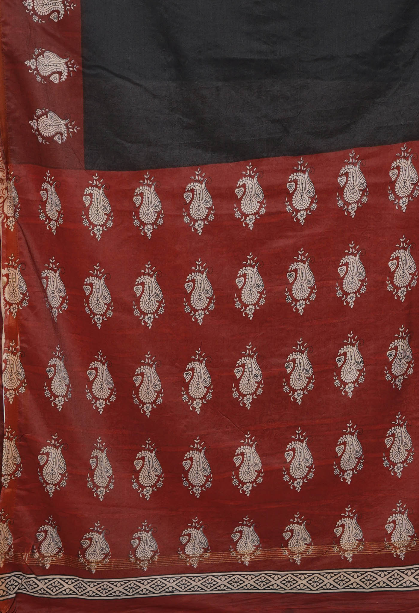 Black Pure  Hand Block Printed Pashmina Sico Saree-UNM81622