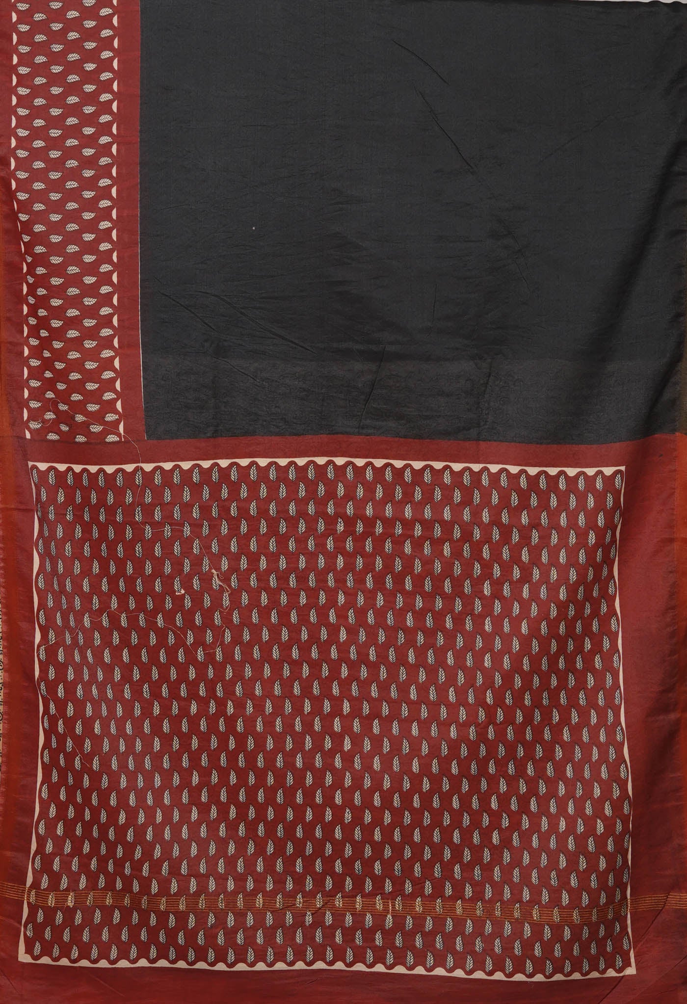 Black Pure  Hand Block Printed Pashmina Sico Saree-UNM81624