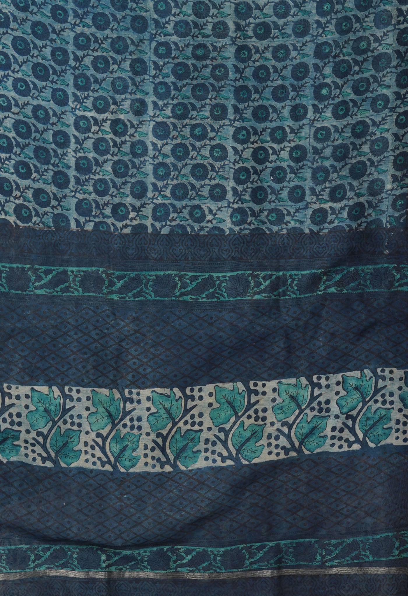 Blue Pure Vanaspathi Block Printed Chanderi Sico Saree-UNM81649