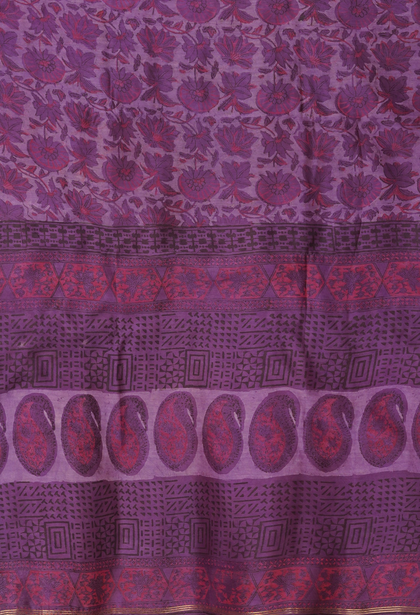 Violet Pure Vanaspathi Block Printed Chanderi Sico Saree-UNM81651