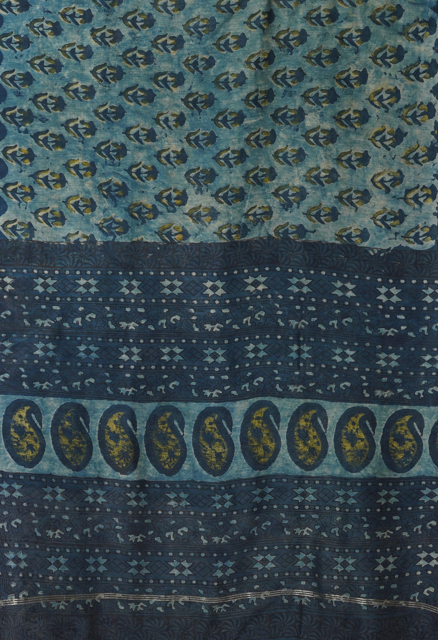 Blue Pure Vanaspathi Block Printed Chanderi Sico Saree-UNM81653