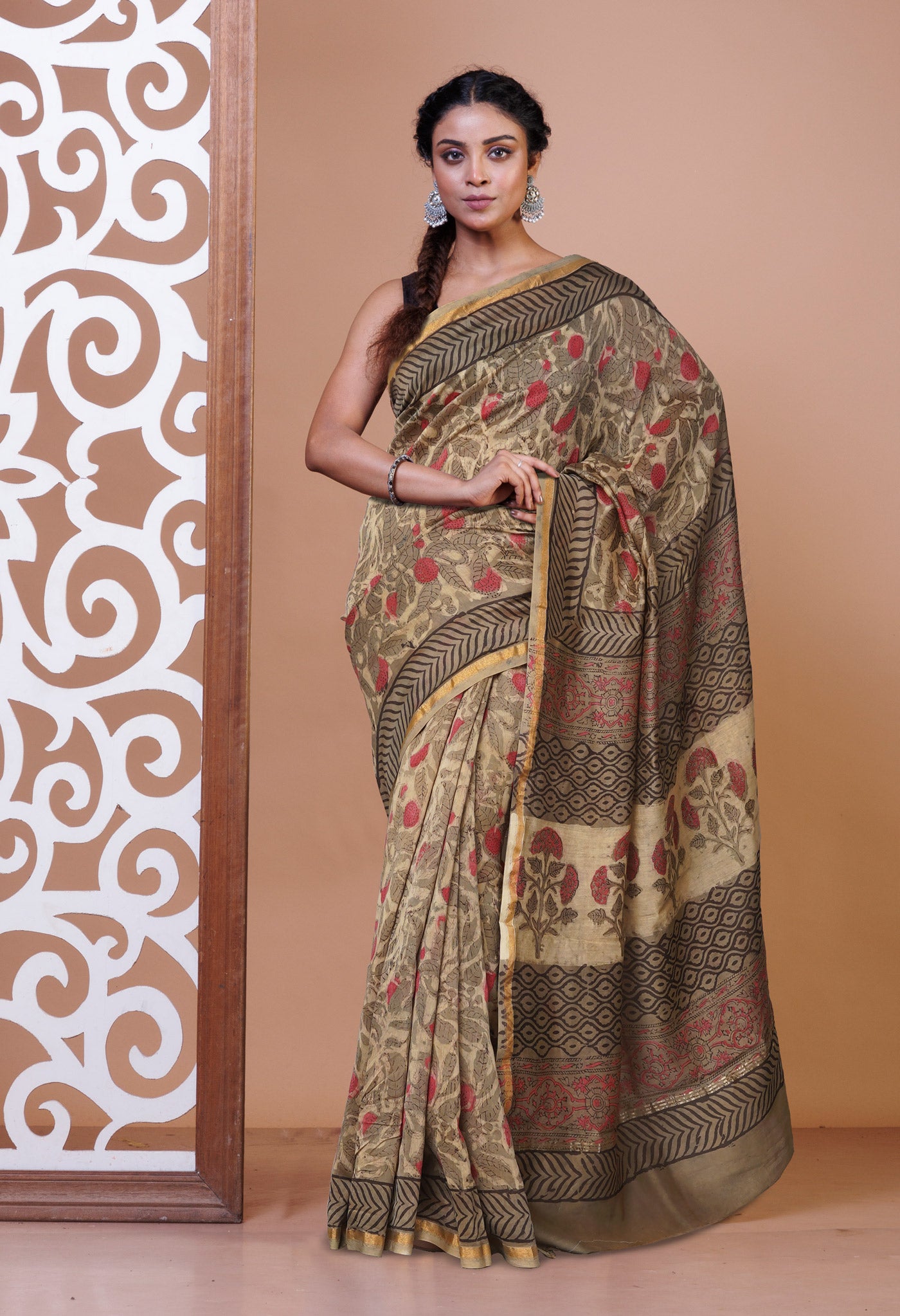 Green Pure Vanaspathi Block Printed Chanderi Sico Saree-UNM81654