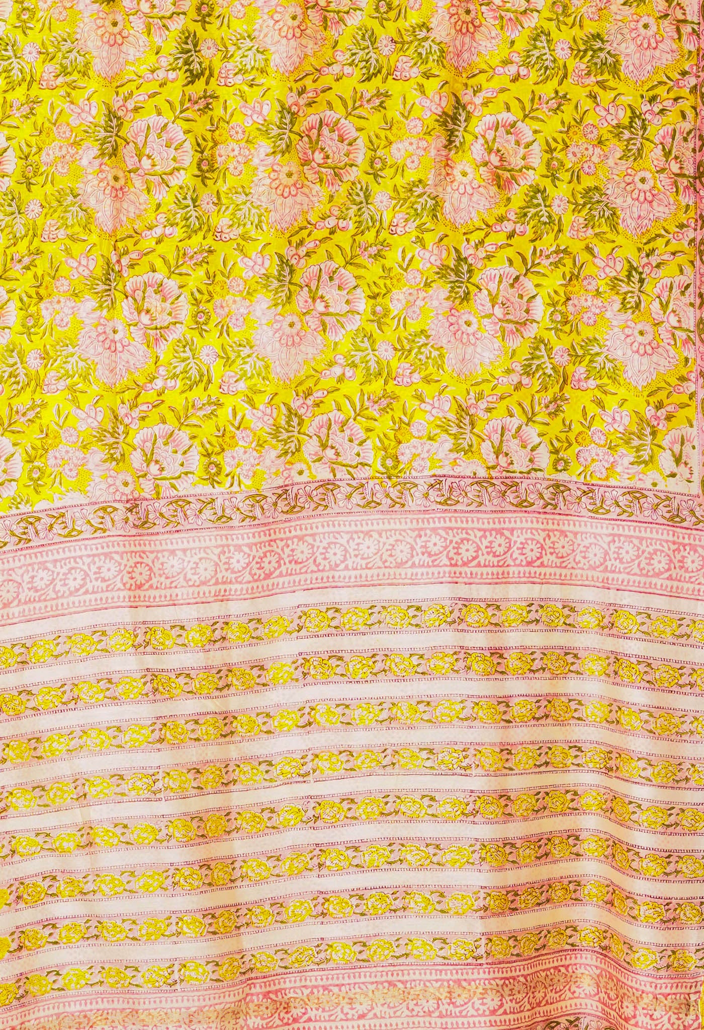 Yellow Pure Hand Block Printed Chanderi Sico Saree-UNM81657