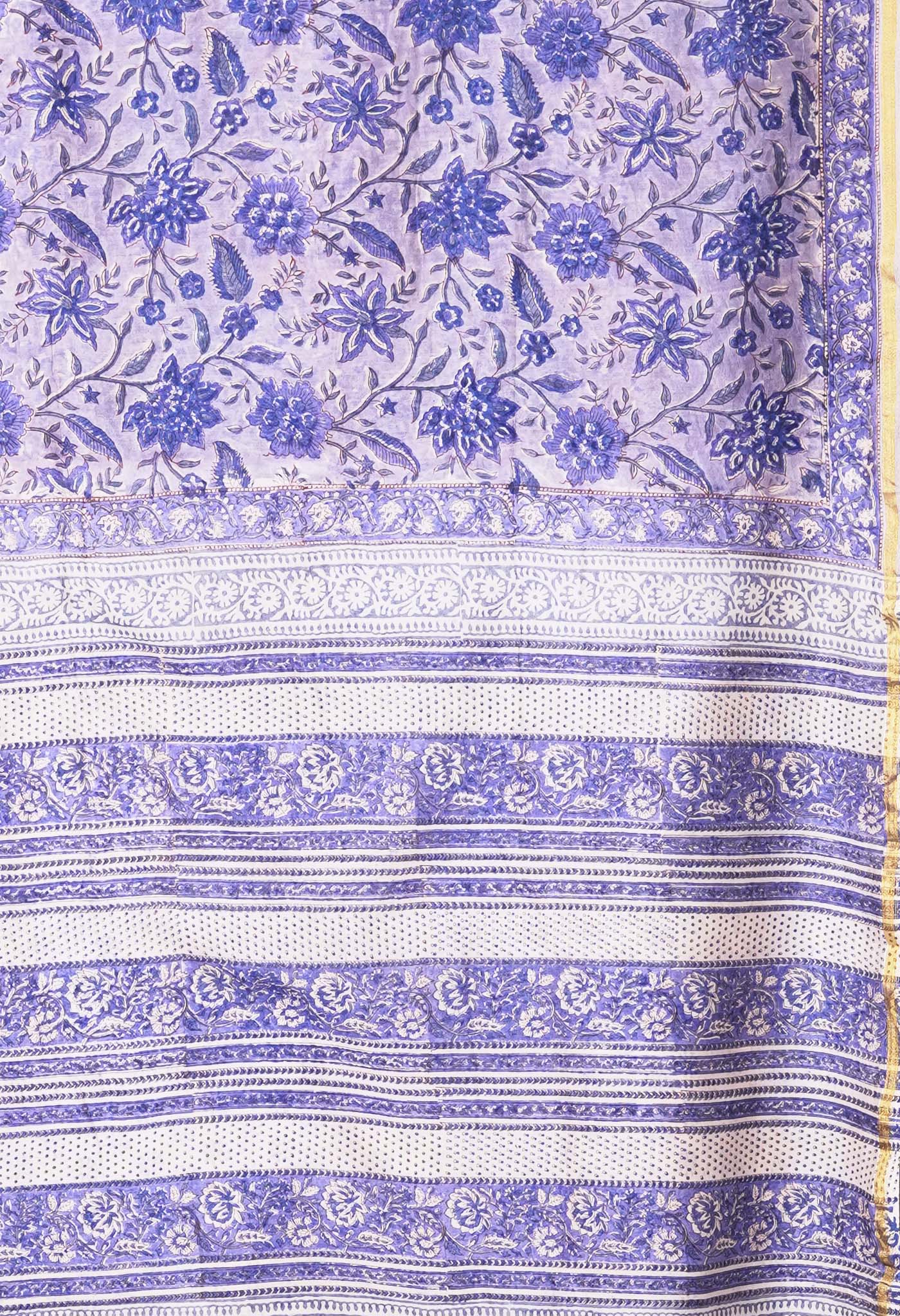 Blue Pure Hand Block Printed Chanderi Sico Saree-UNM81658