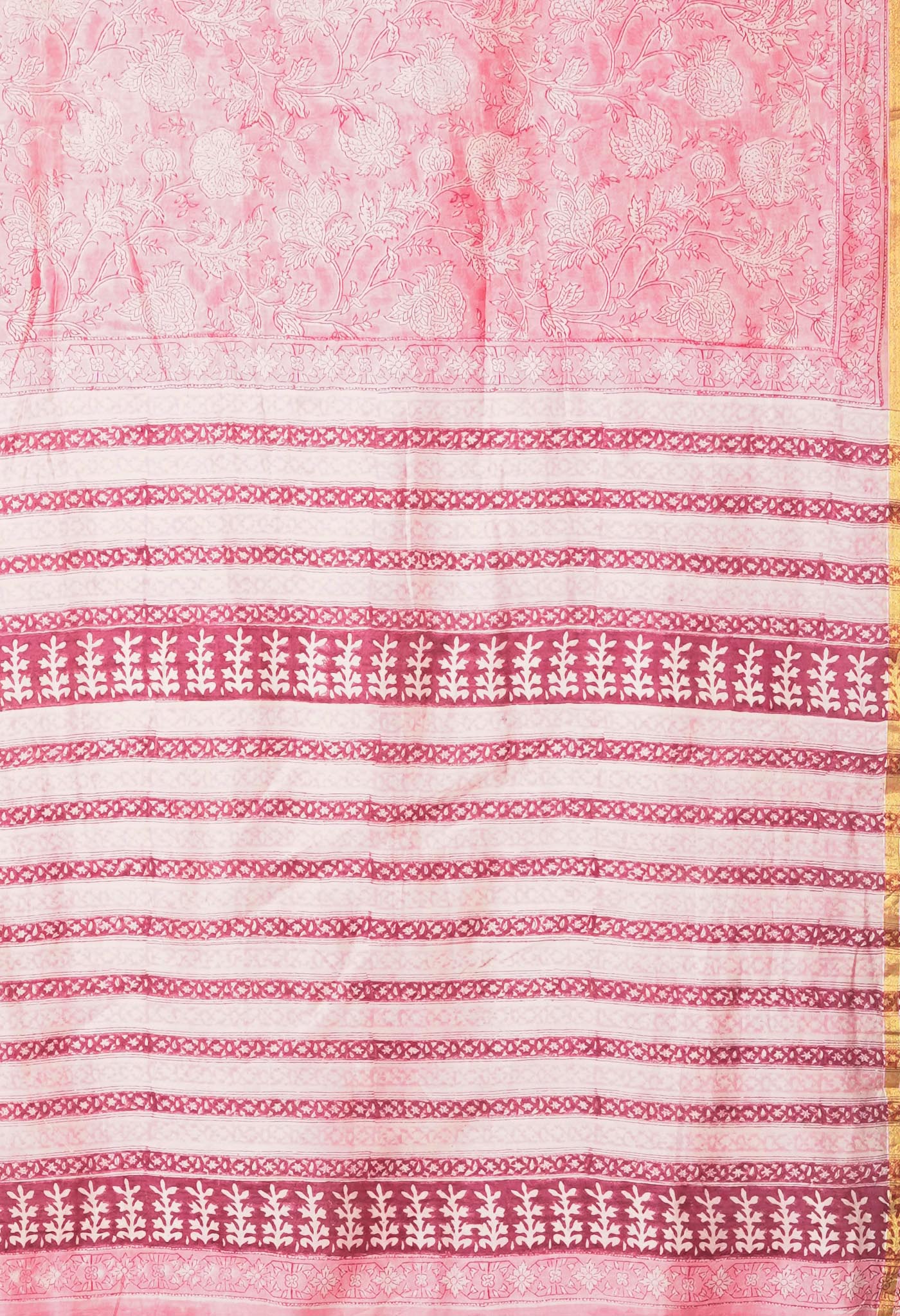 Pink Pure Hand Block Printed Chanderi Sico Saree-UNM81661