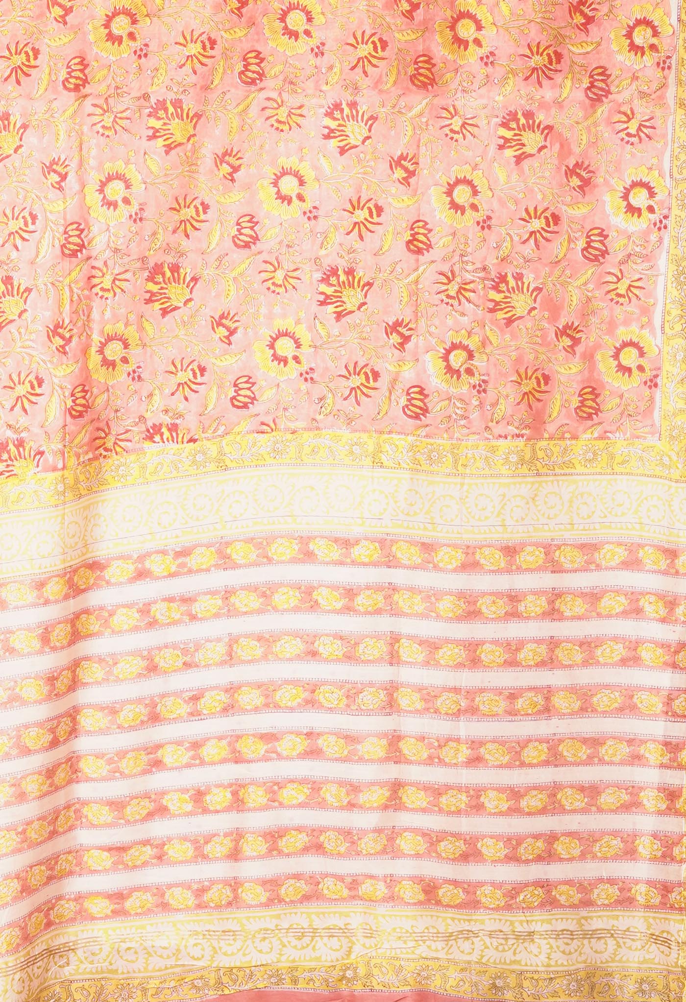 Coral Pink Pure Hand Block Printed Chanderi Sico Saree-UNM81662