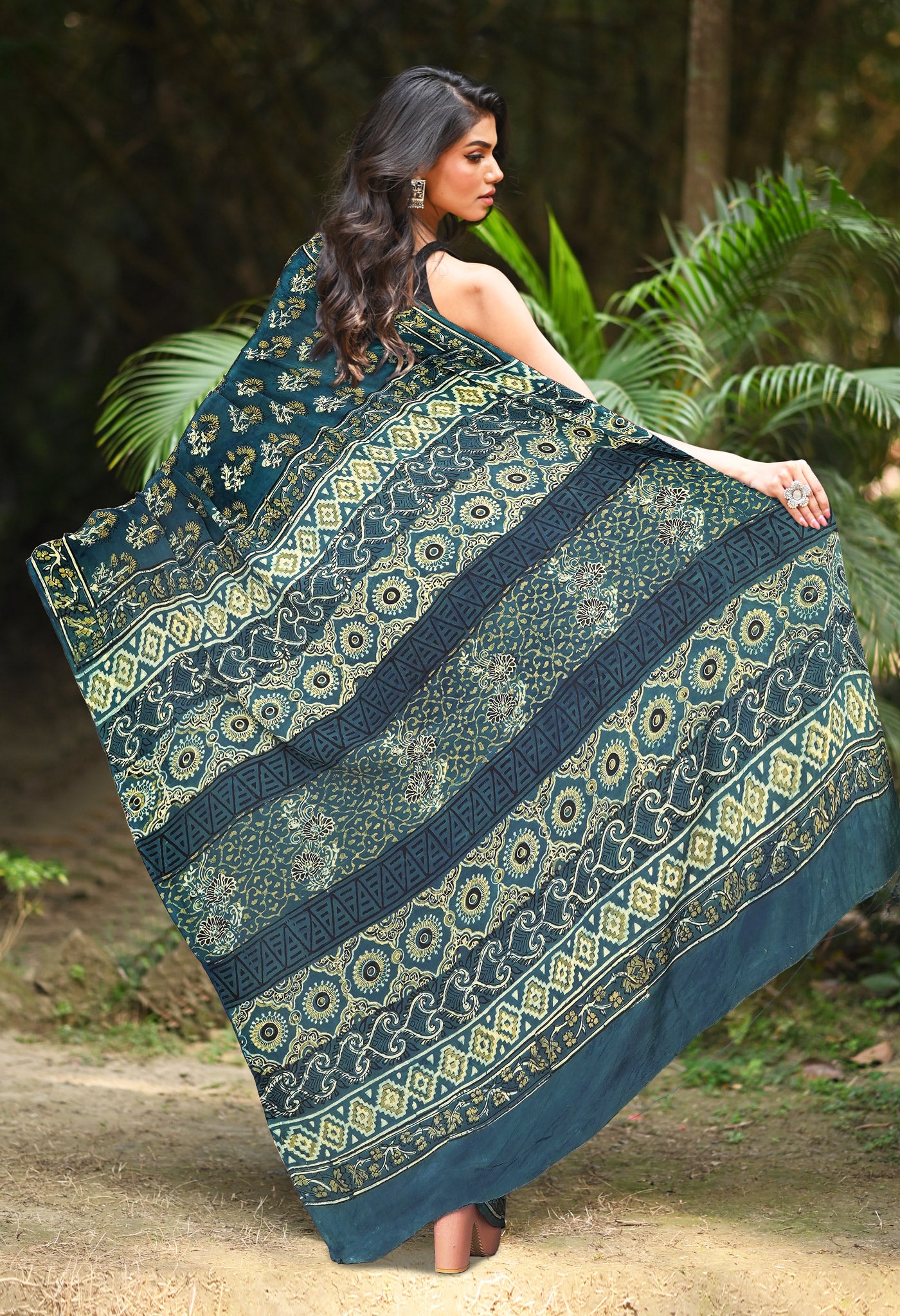 Blue Pure Ajrakh Printed Georgette Soft Silk Saree-UNM81664