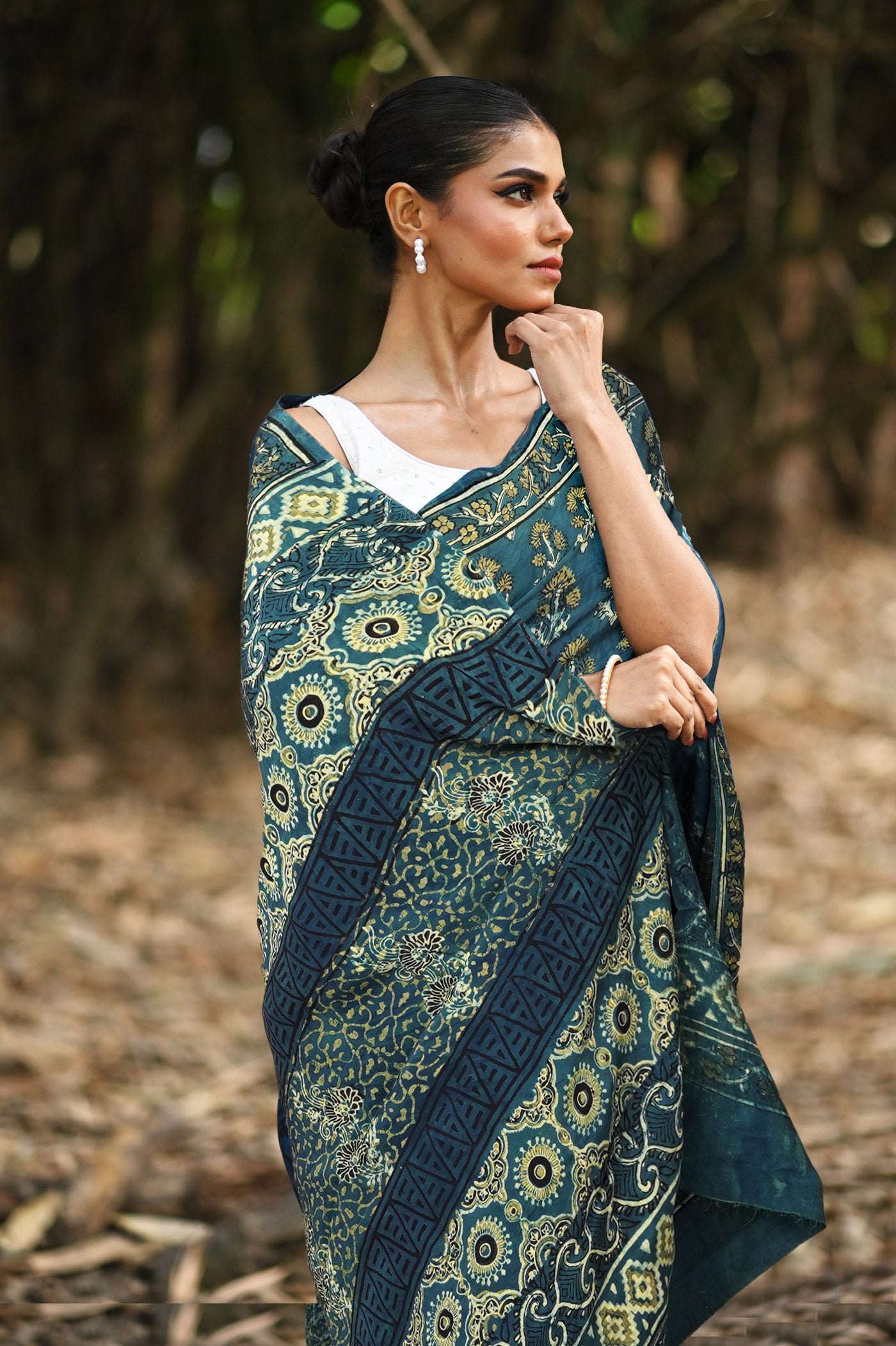 Blue Pure Ajrakh Printed Georgette Soft Silk Saree-UNM81664