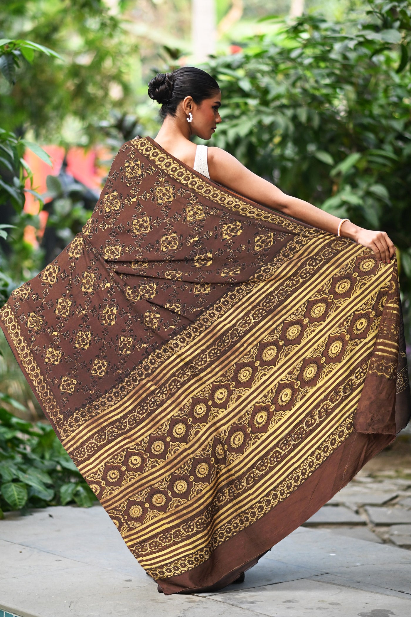 Brown Pure Ajrakh Printed Georgette Soft Silk Saree-UNM81669