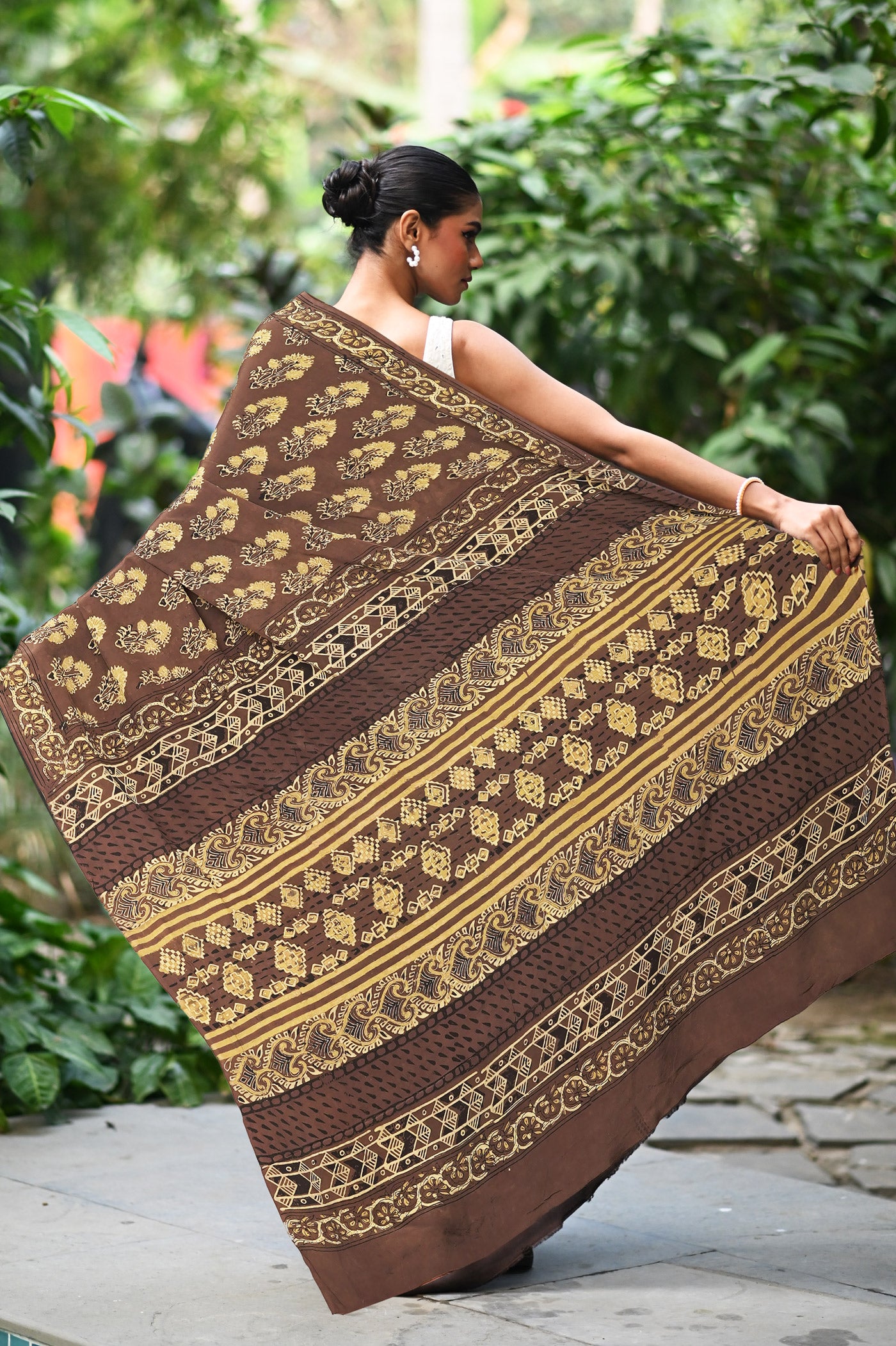 Brown Pure Ajrakh Printed Georgette Soft Silk Saree-UNM81672