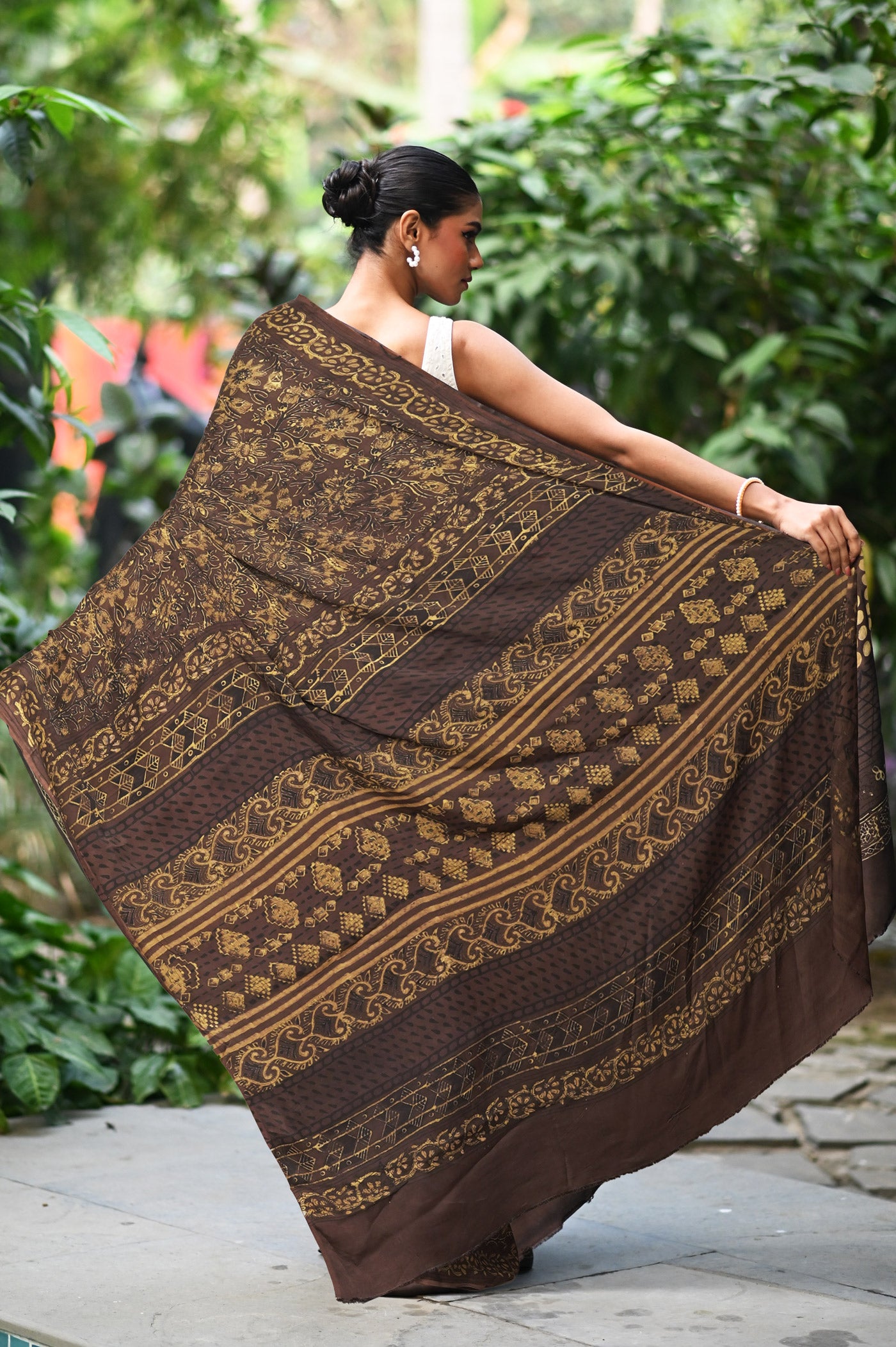 Brown Pure Ajrakh Printed Soft Silk Saree-UNM81685