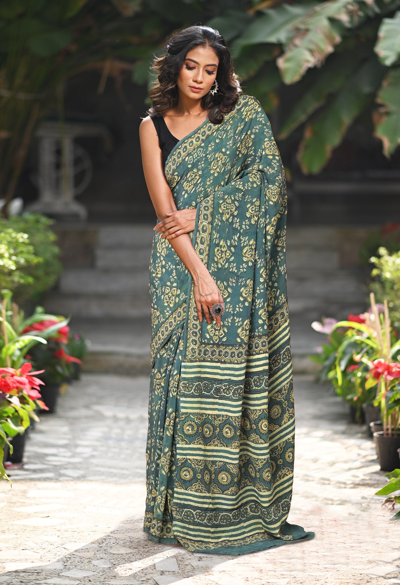 Blue Pure Ajrakh Printed Soft Silk Saree-UNM81687