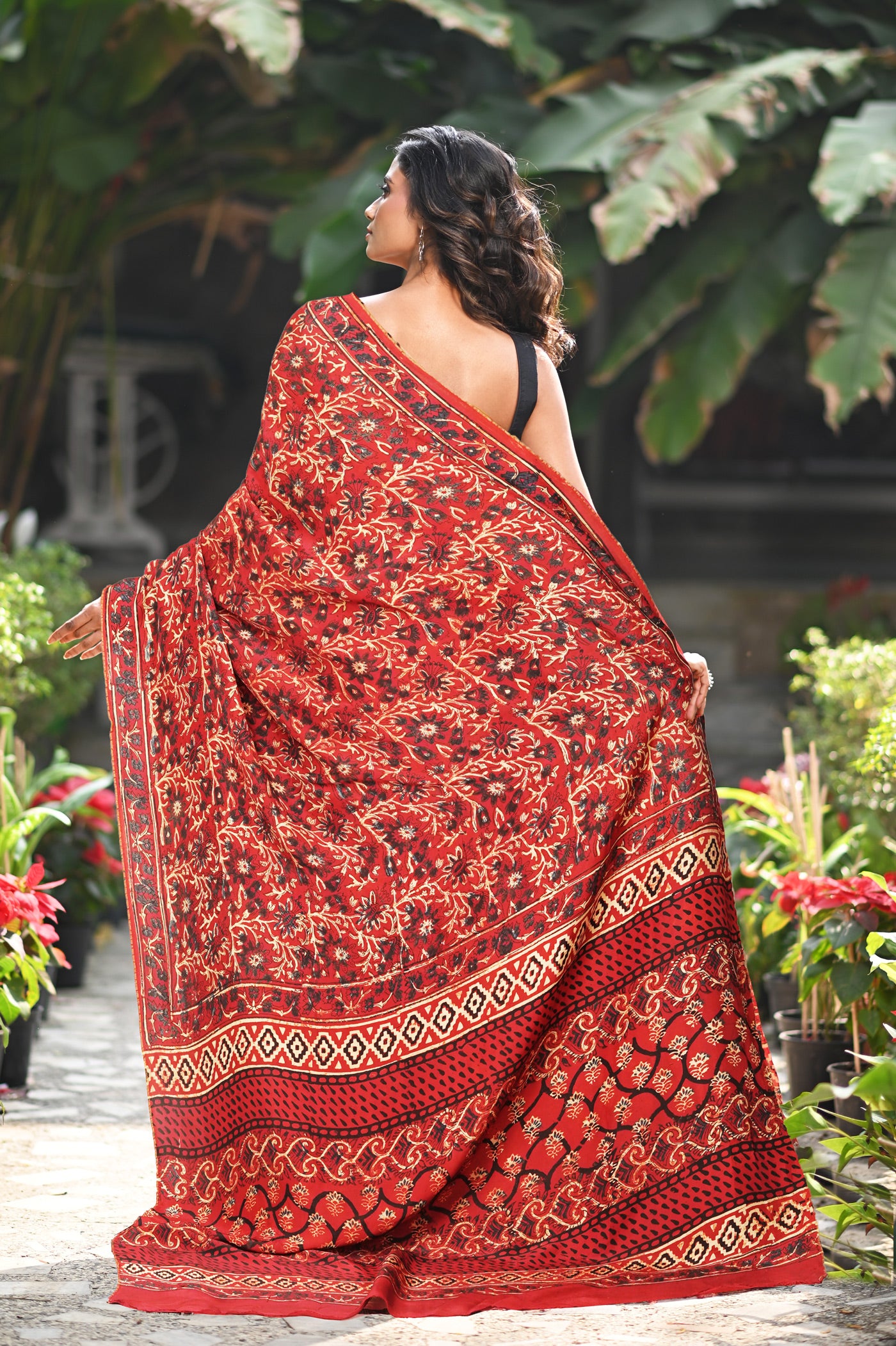 Red Pure Ajrakh Printed Soft Silk Saree-UNM81691