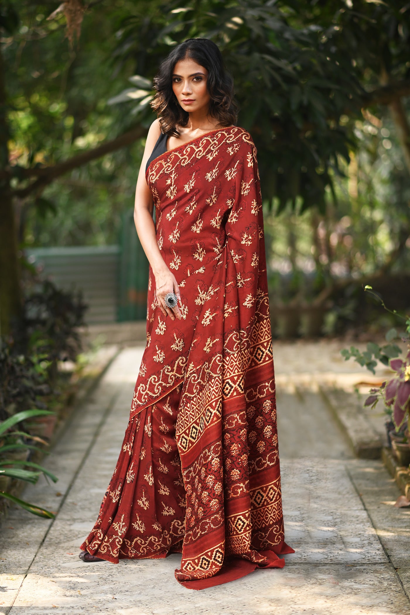 Maroon Pure Ajrakh Printed Soft Silk Saree-UNM81692