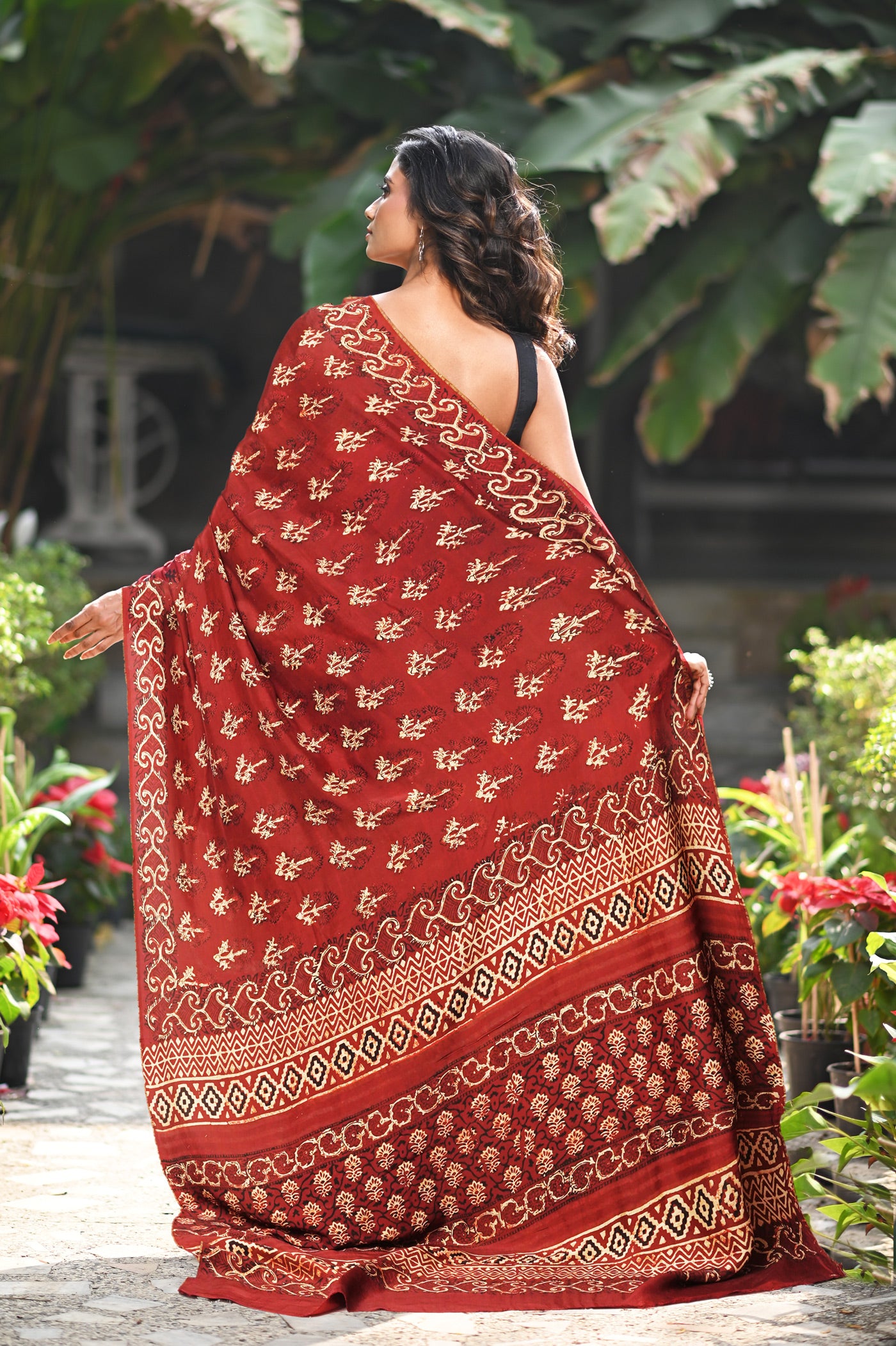 Maroon Pure Ajrakh Printed Soft Silk Saree-UNM81692