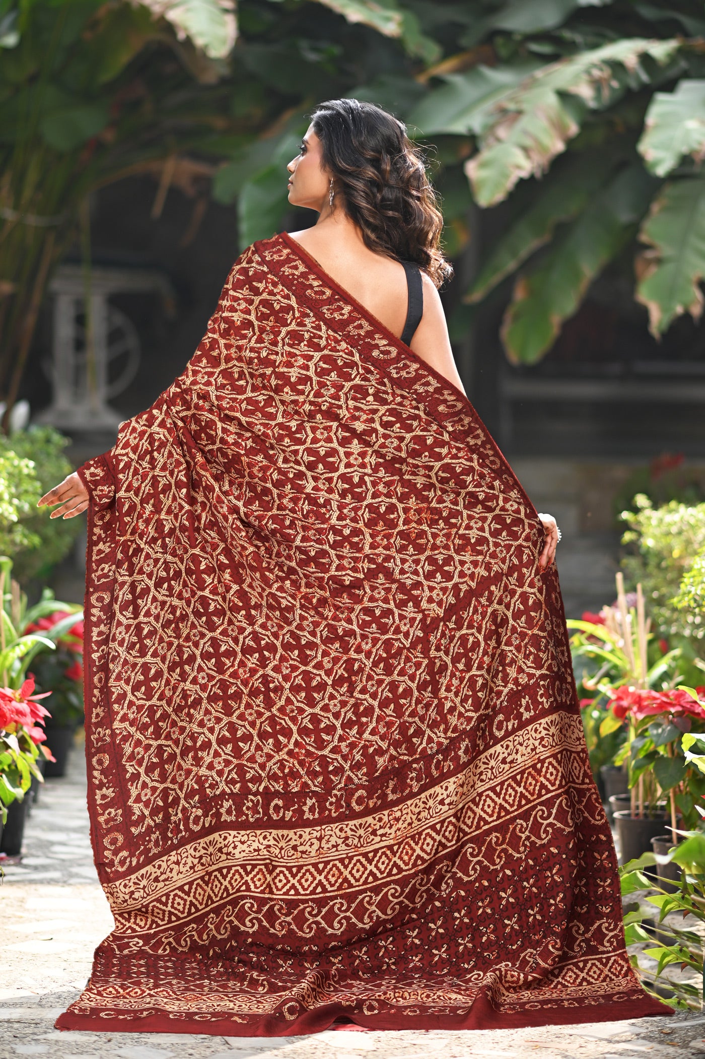 Maroon Pure Ajrakh Printed Soft Silk Saree-UNM81694