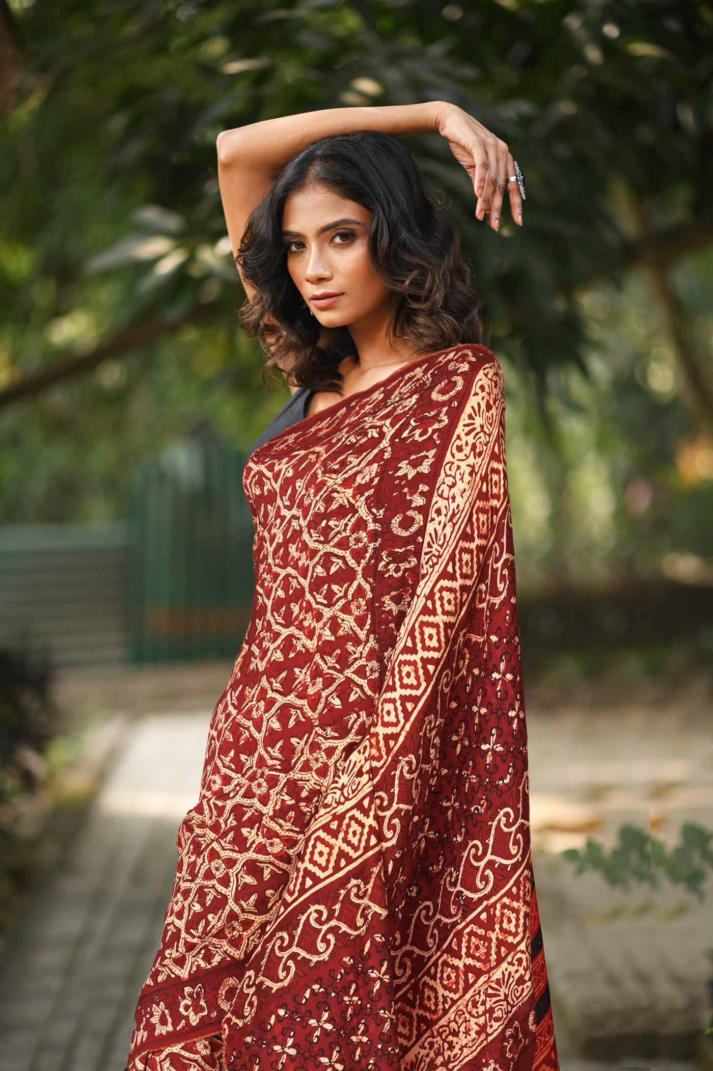 Maroon Pure Ajrakh Printed Soft Silk Saree-UNM81694