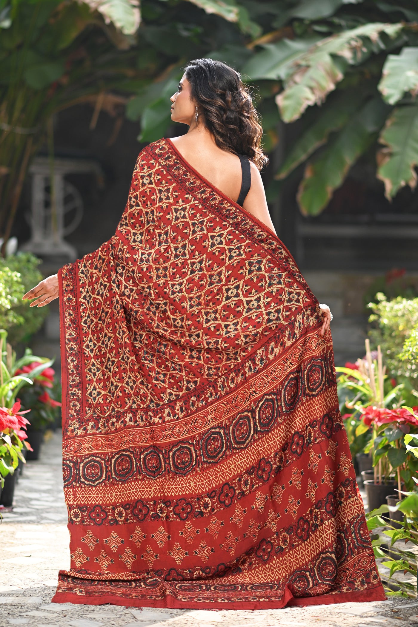 Red Pure Ajrakh Printed Soft Silk Saree-UNM81697