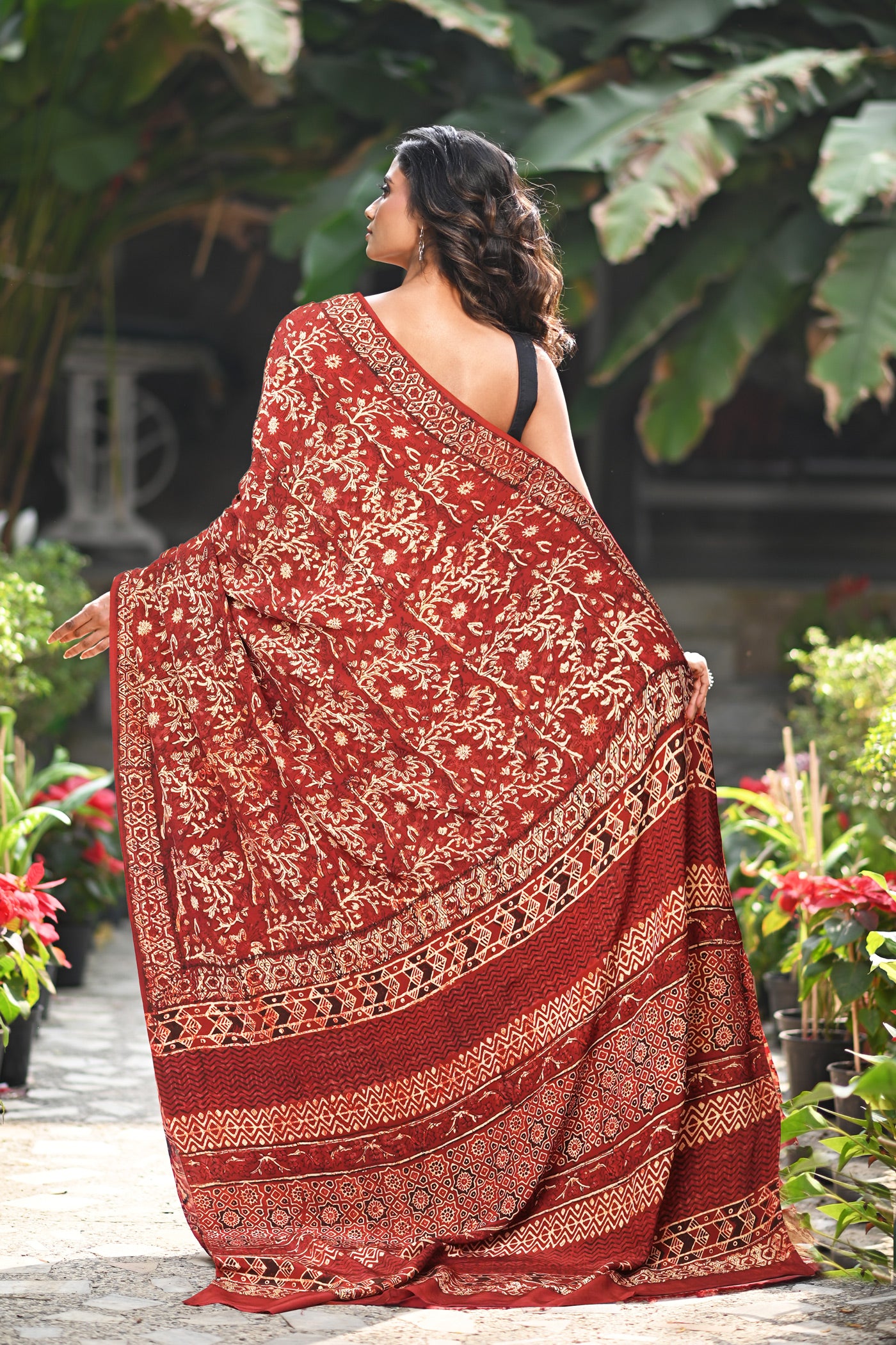 Maroon Pure Ajrakh Printed Soft Silk Saree-UNM81698