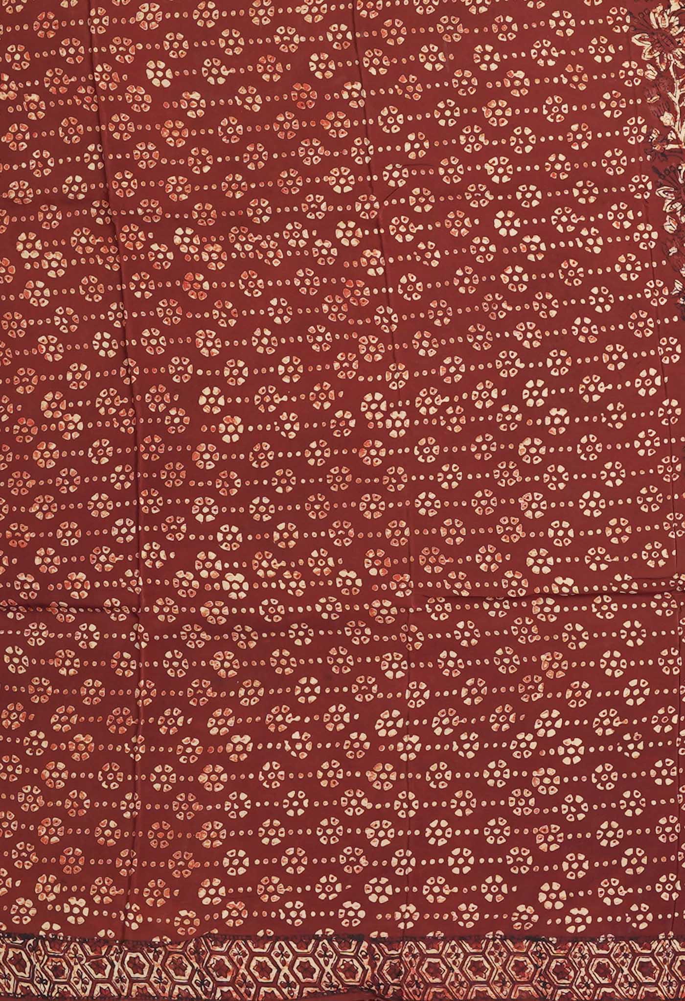 Maroon Pure Ajrakh Printed Soft Silk Saree-UNM81698