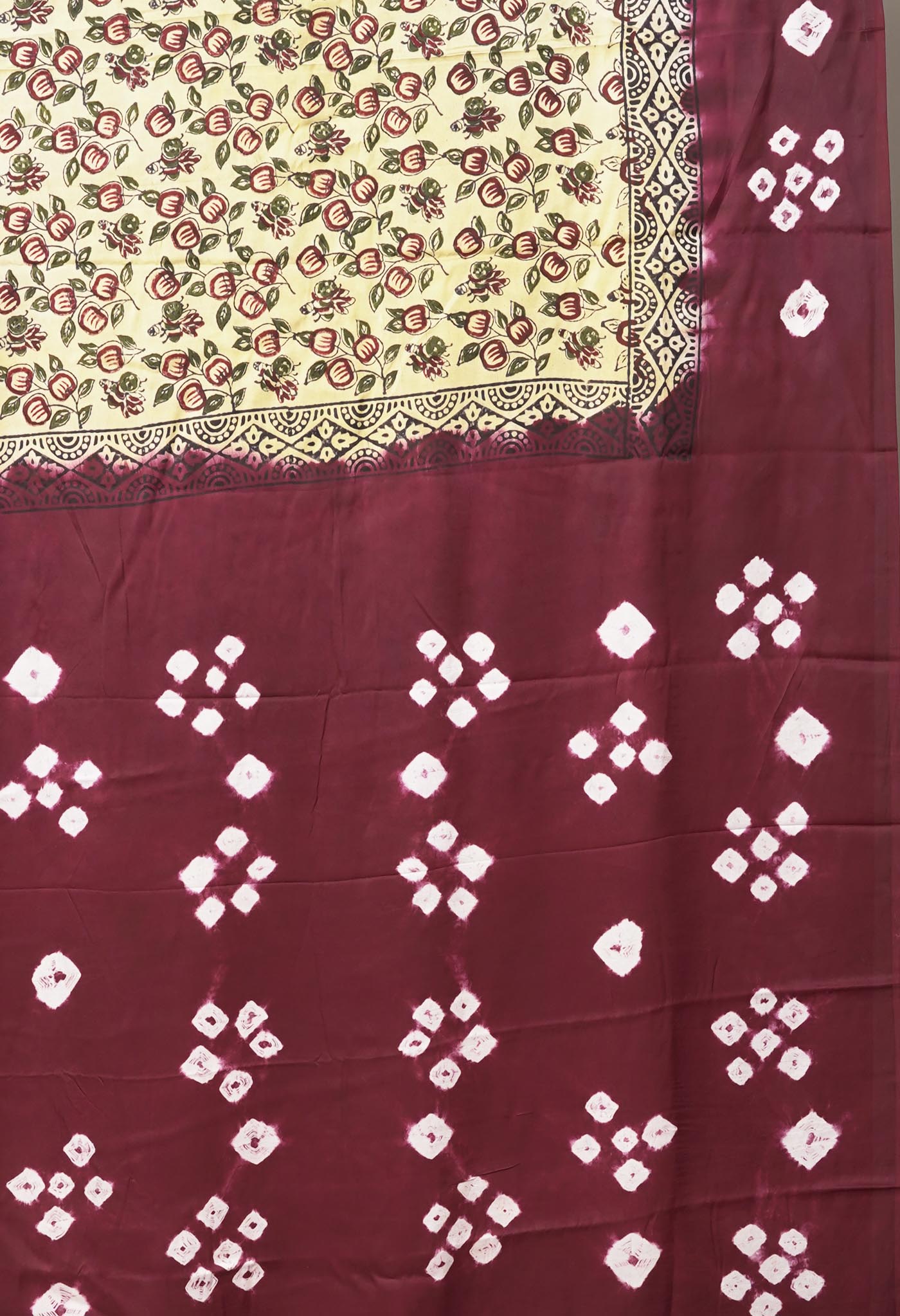 Ivory-Dark Purple Pure Dyed Block Printed Georgette Soft Silk Saree-UNM81704