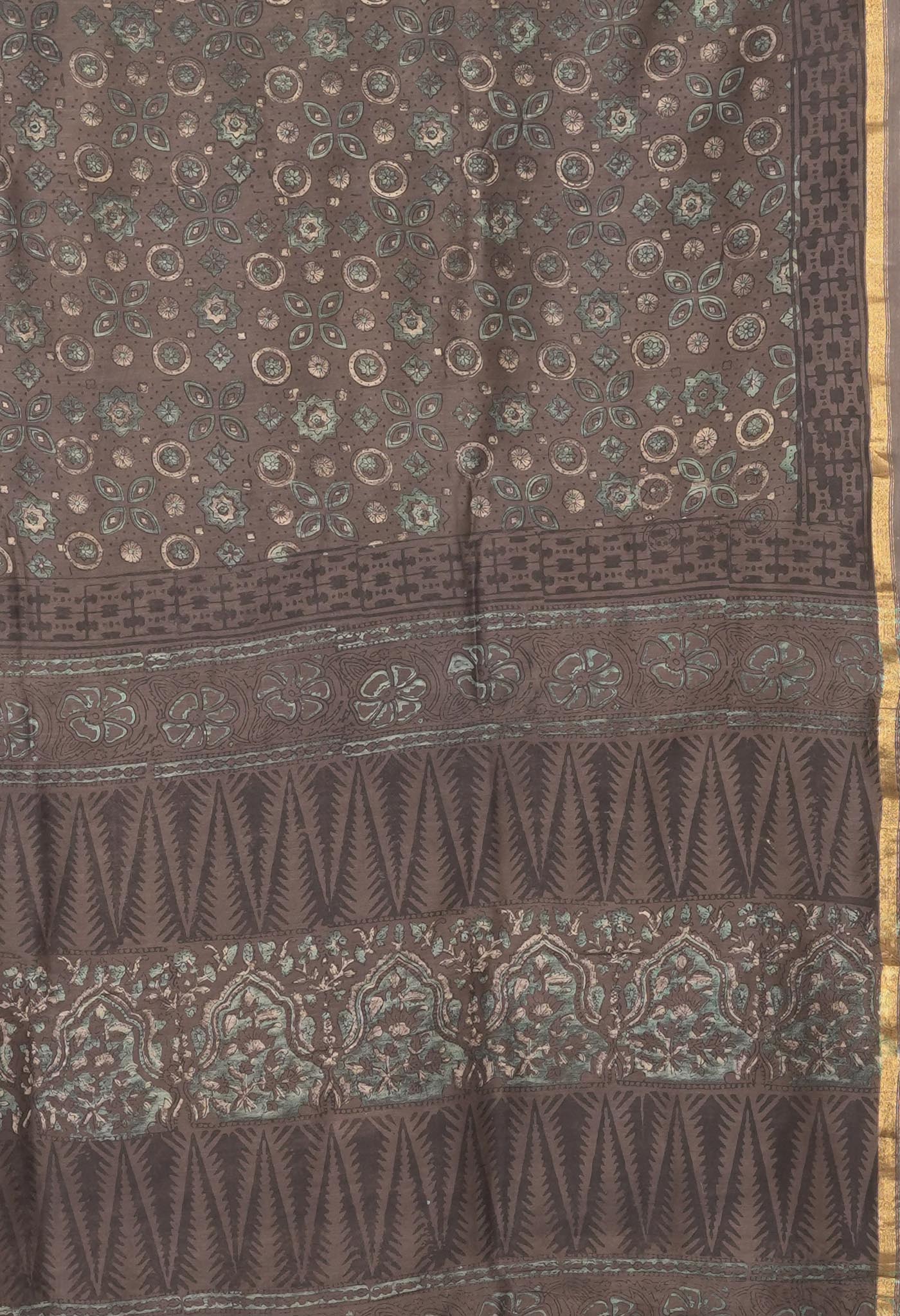 Brown Pure Vanaspathi Block Printed Chanderi Sico Saree-UNM81710