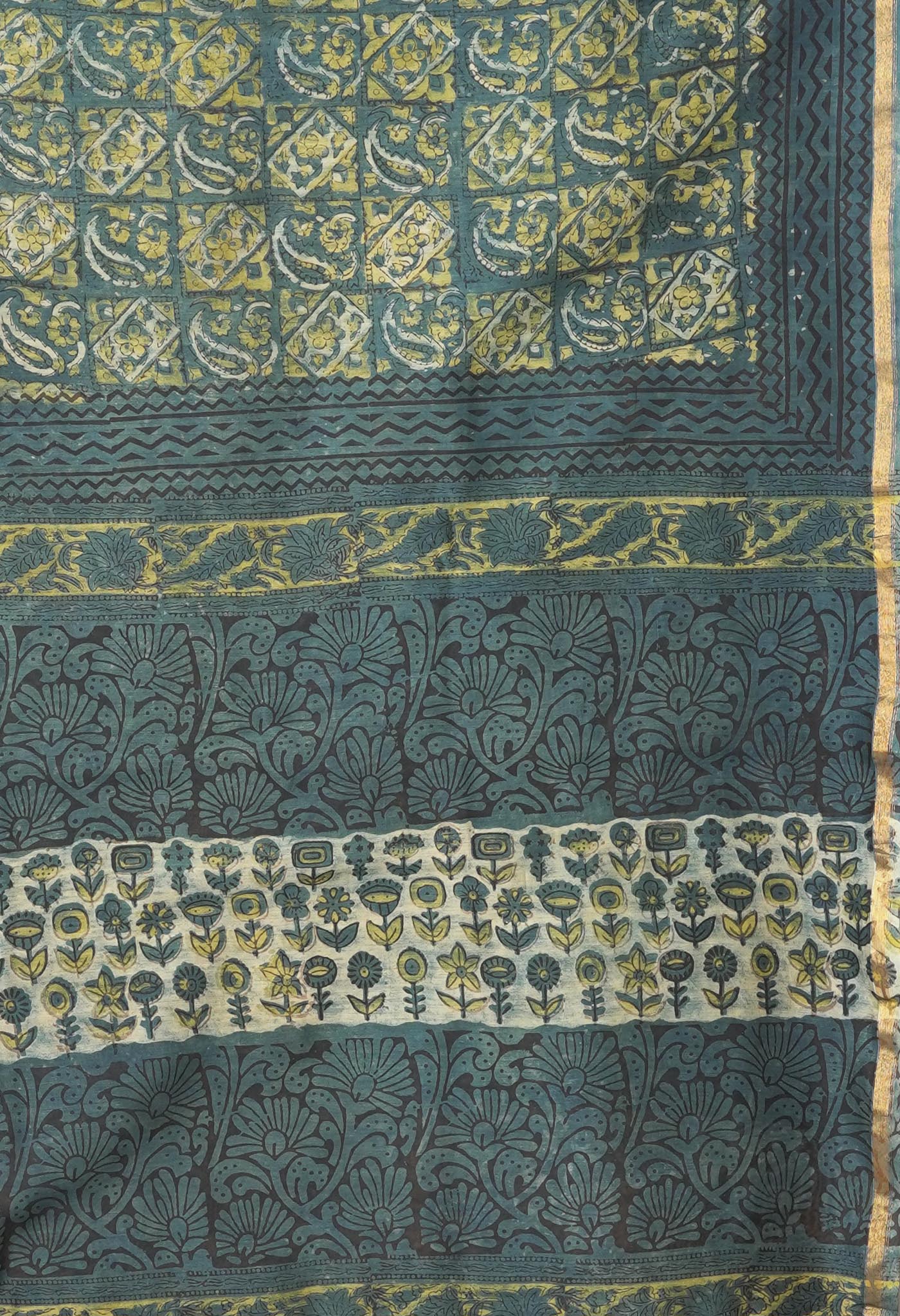 Blue Pure Vanaspathi Block Printed Chanderi Sico Saree-UNM81712