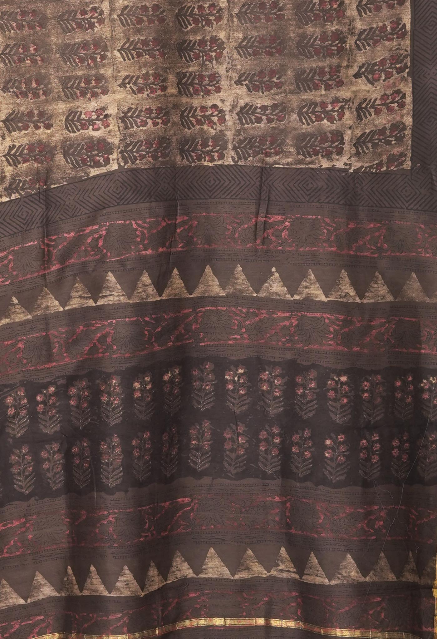 Brown Pure Vanaspathi Block Printed Chanderi Sico Saree-UNM81713