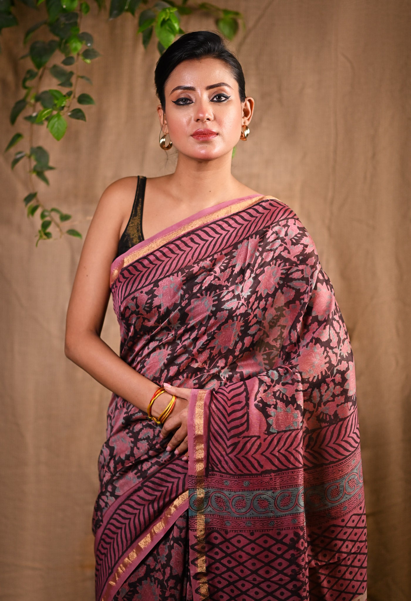 Pink Pure Vanaspathi Block Printed Chanderi Sico Saree-UNM81714