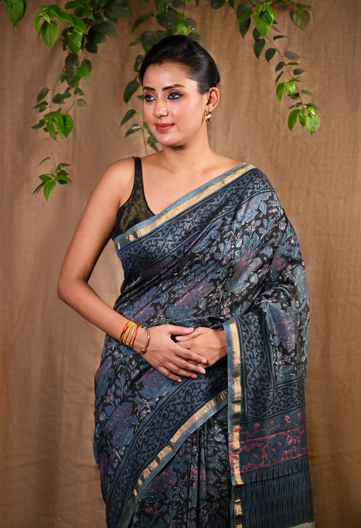 Blue Pure Vanaspathi Block Printed Chanderi Sico Saree-UNM81715