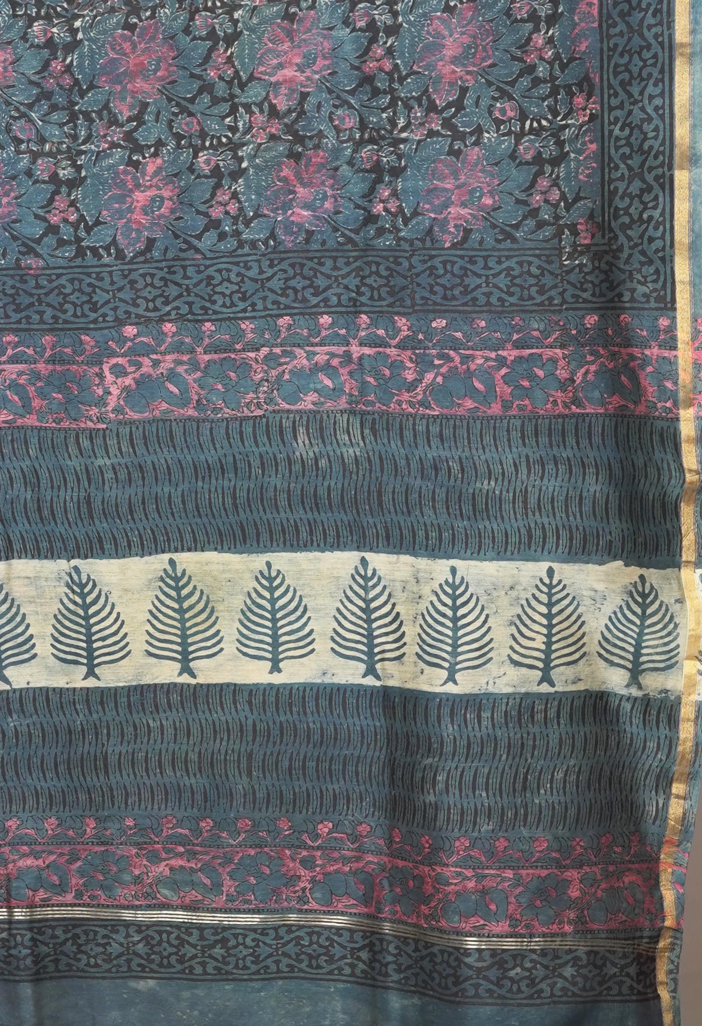 Blue Pure Vanaspathi Block Printed Chanderi Sico Saree-UNM81715