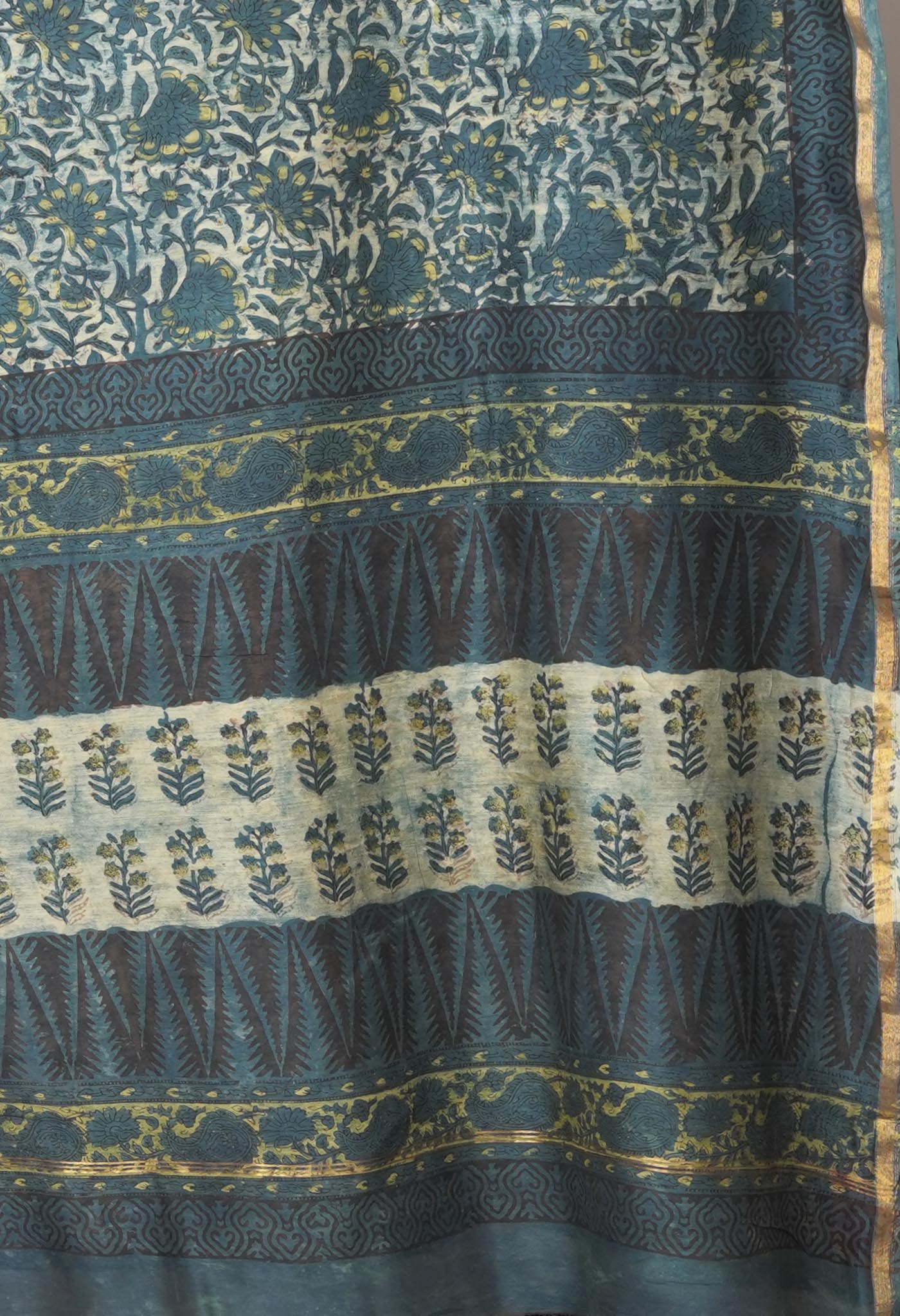 Blue Pure Vanaspathi Block Printed Chanderi Sico Saree-UNM81719