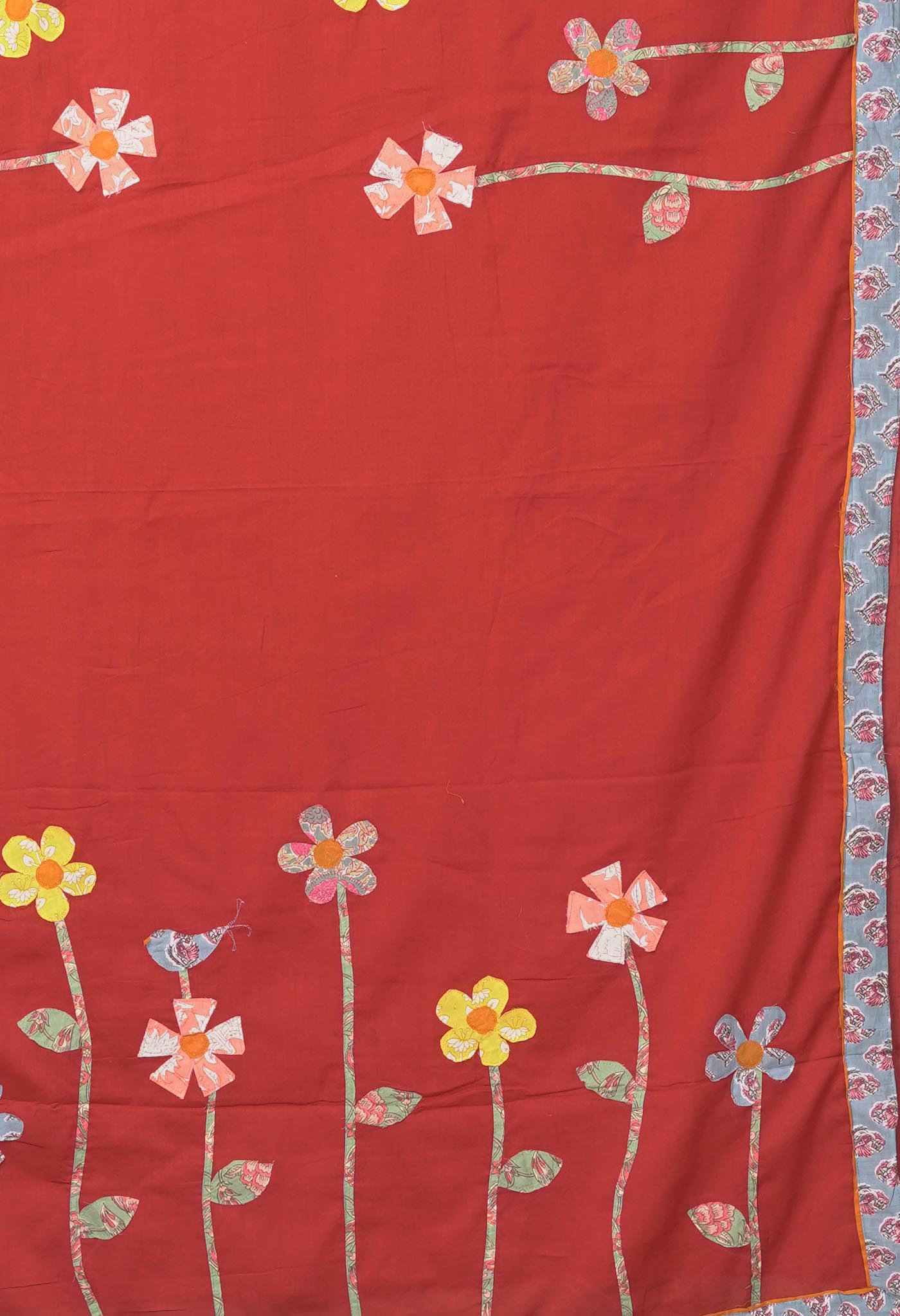 Red Pure Applique Work Mulmul Cotton Saree-UNM81720